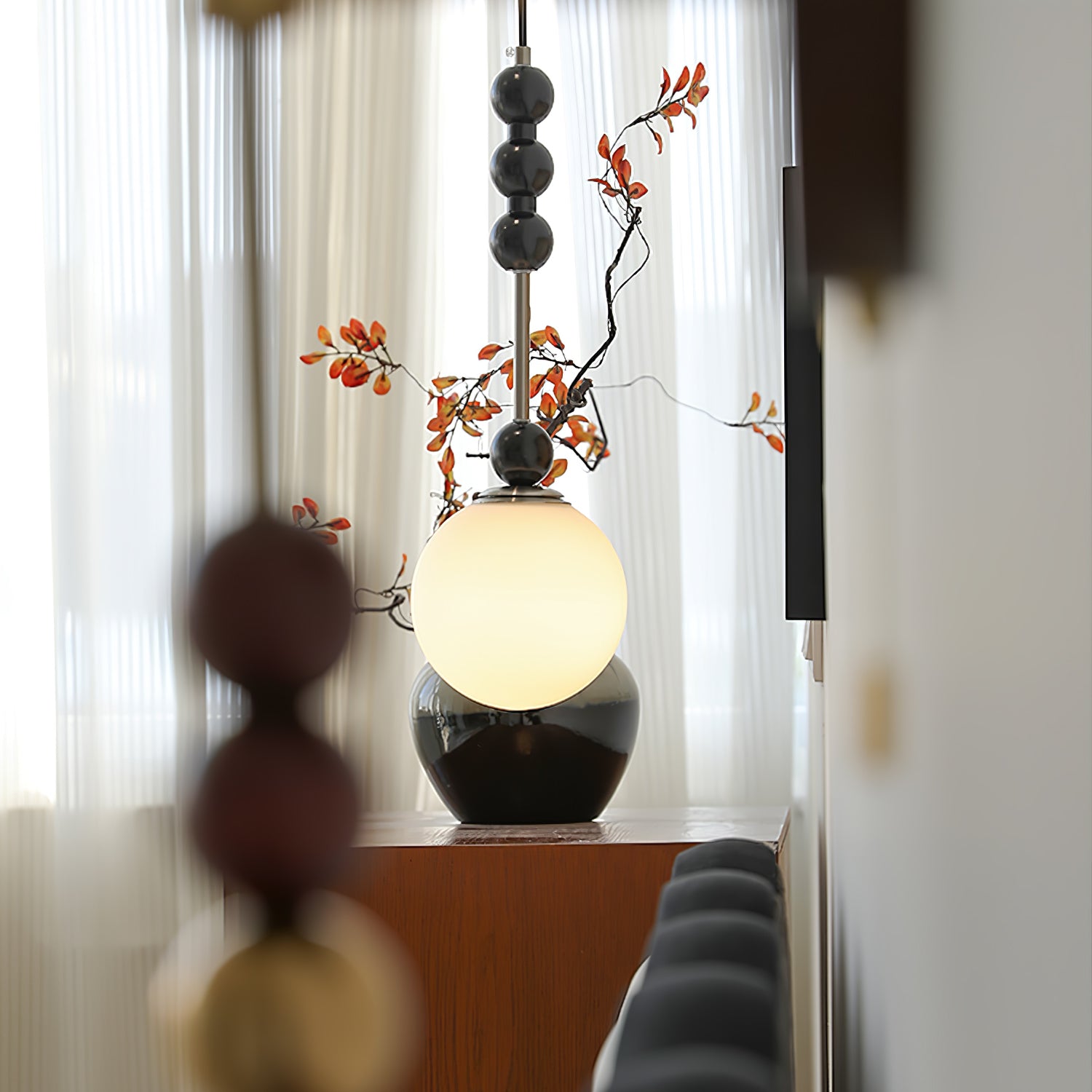 Modern Bola Pendant Lamp - Handmade Rattan Hanging Light Fixture for Living Room, Bedroom, or Dining Room Decor - Boho Chic Home Lighting for Indoor Spaces