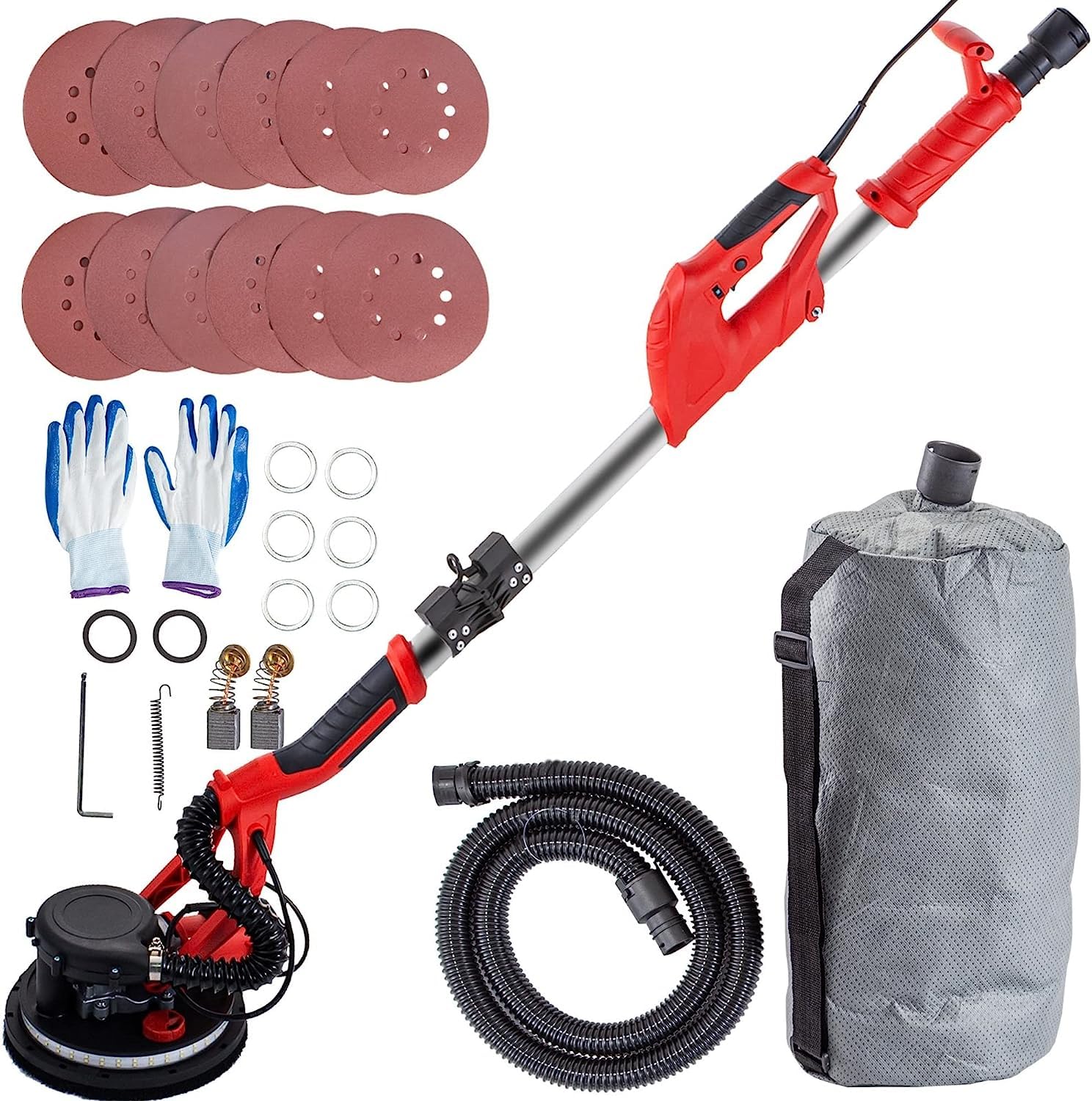 VEVOR 850W Electric Drywall Sander with LED Light & Vacuum Bag, Variable Speed 800-1750 RPM, Foldable Sheetrock Sander with Telescopic Handle - Perfect for Home Renovation, Wall Smoothing & Professional Drywall Finishing