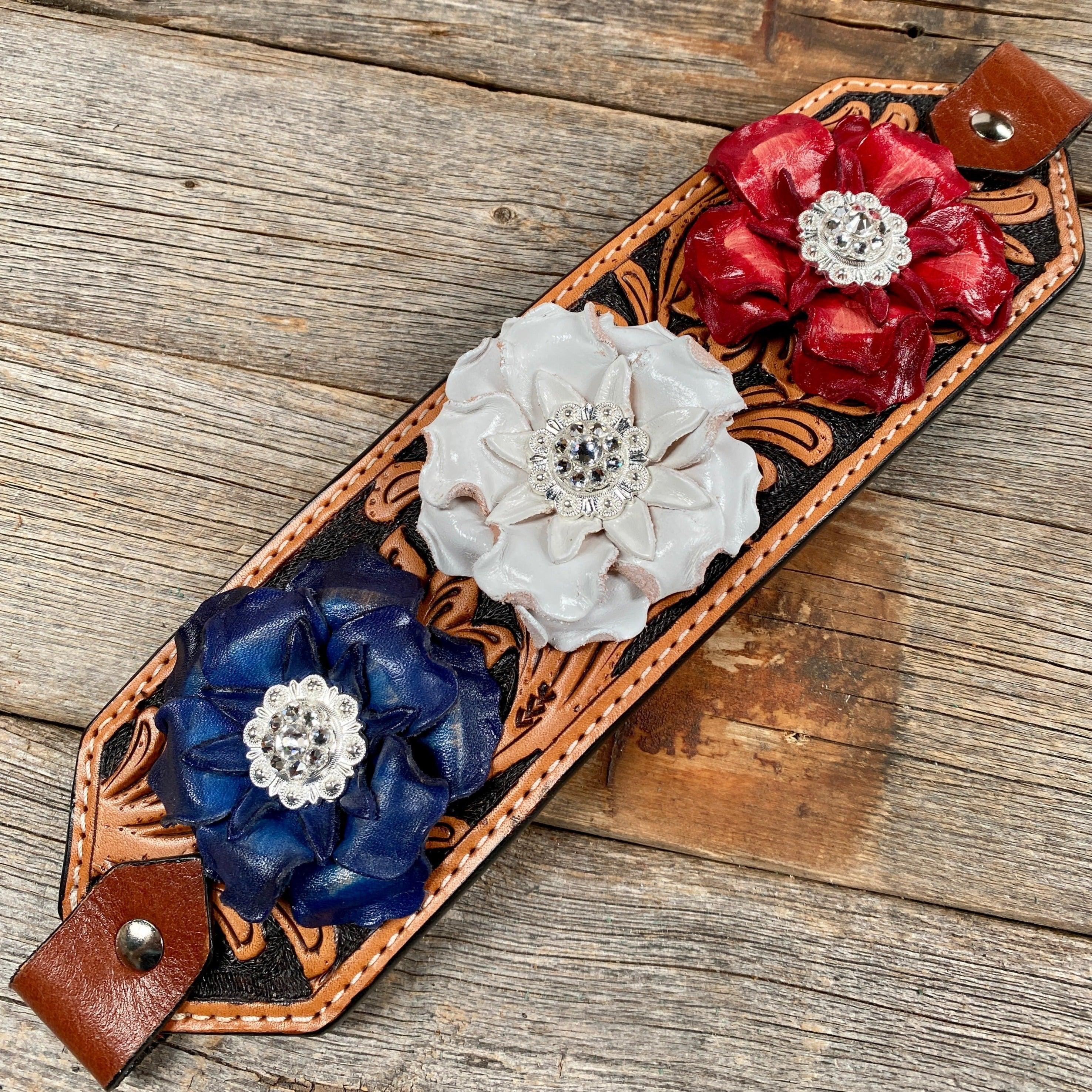 Patriotic Floral Light Oil Bronc Noseband for Horses - Western Rodeo Riding & Show Competition Accessory