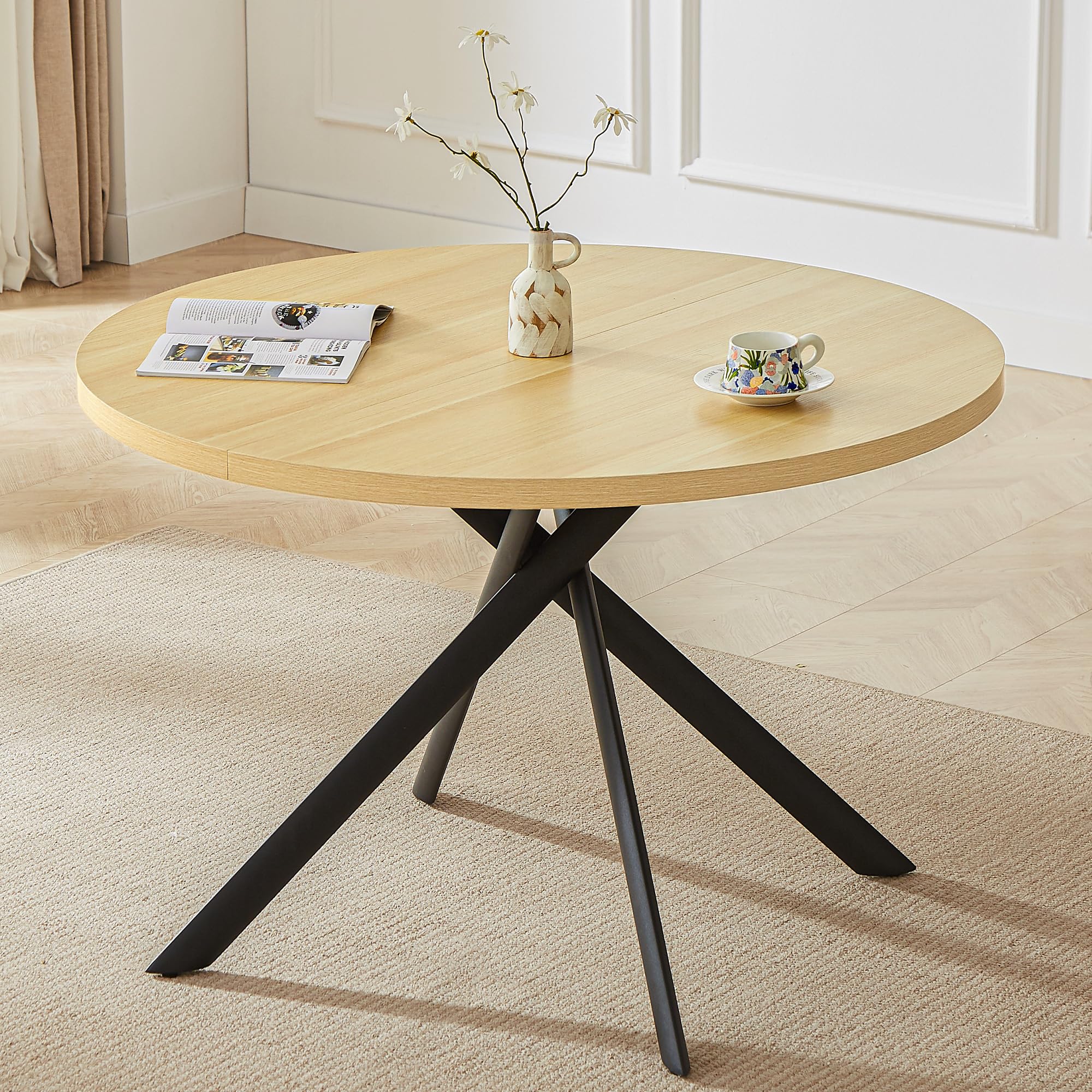 45.3 Inch Modern Round Dining Table for 4 - Space-Saving Kitchen Table with Sturdy Carbon Steel Legs for Small Apartments, Breakfast Nook & Cozy Dining Areas - Perfect for Family Meals & Entertaining Guests (Cat's Paw Design)
