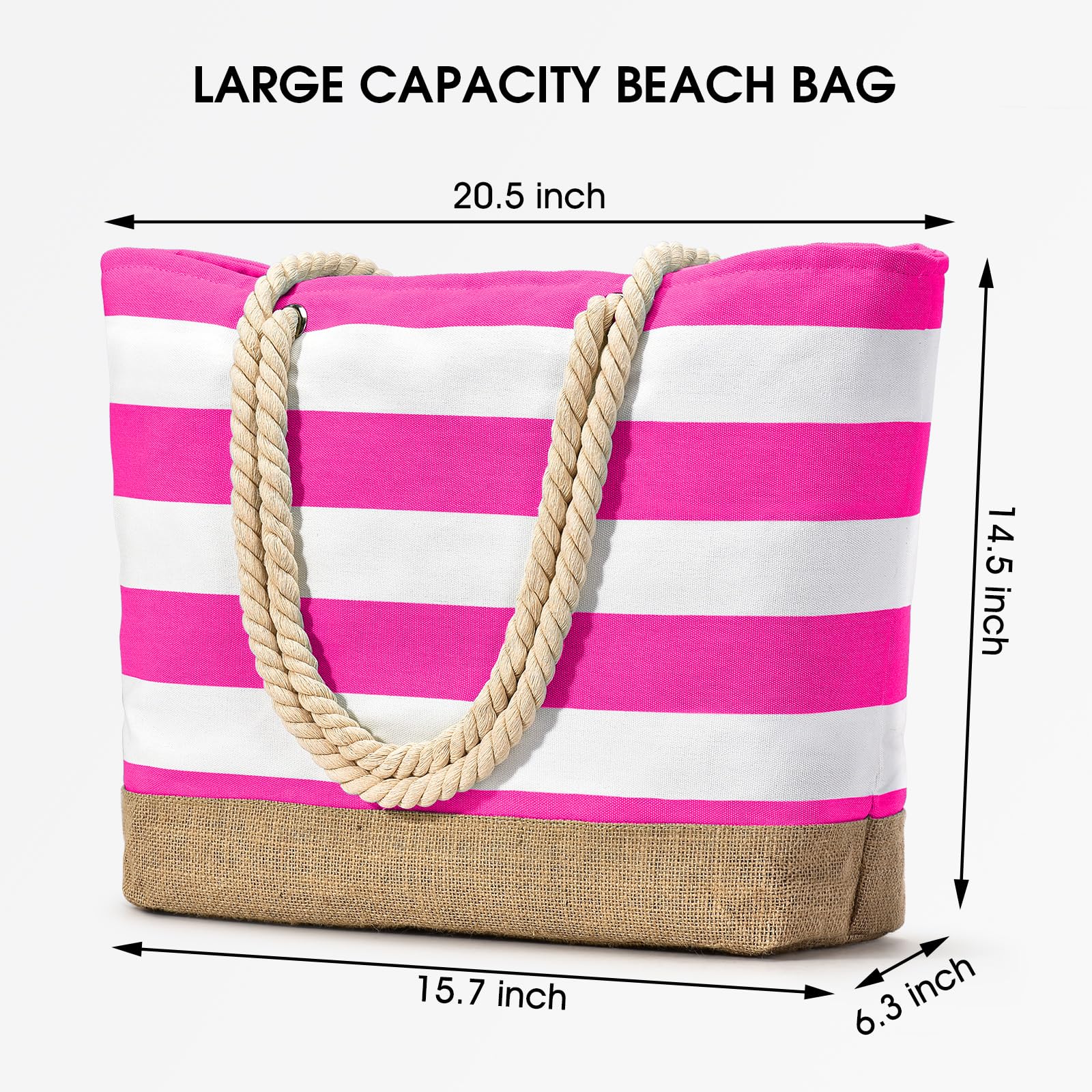 Becokan Large Beach Tote Bag for Women - Waterproof Canvas Sandproof Swim Bag with Zipper - Perfect for Pool, Vacation, Travel & Summer Essentials