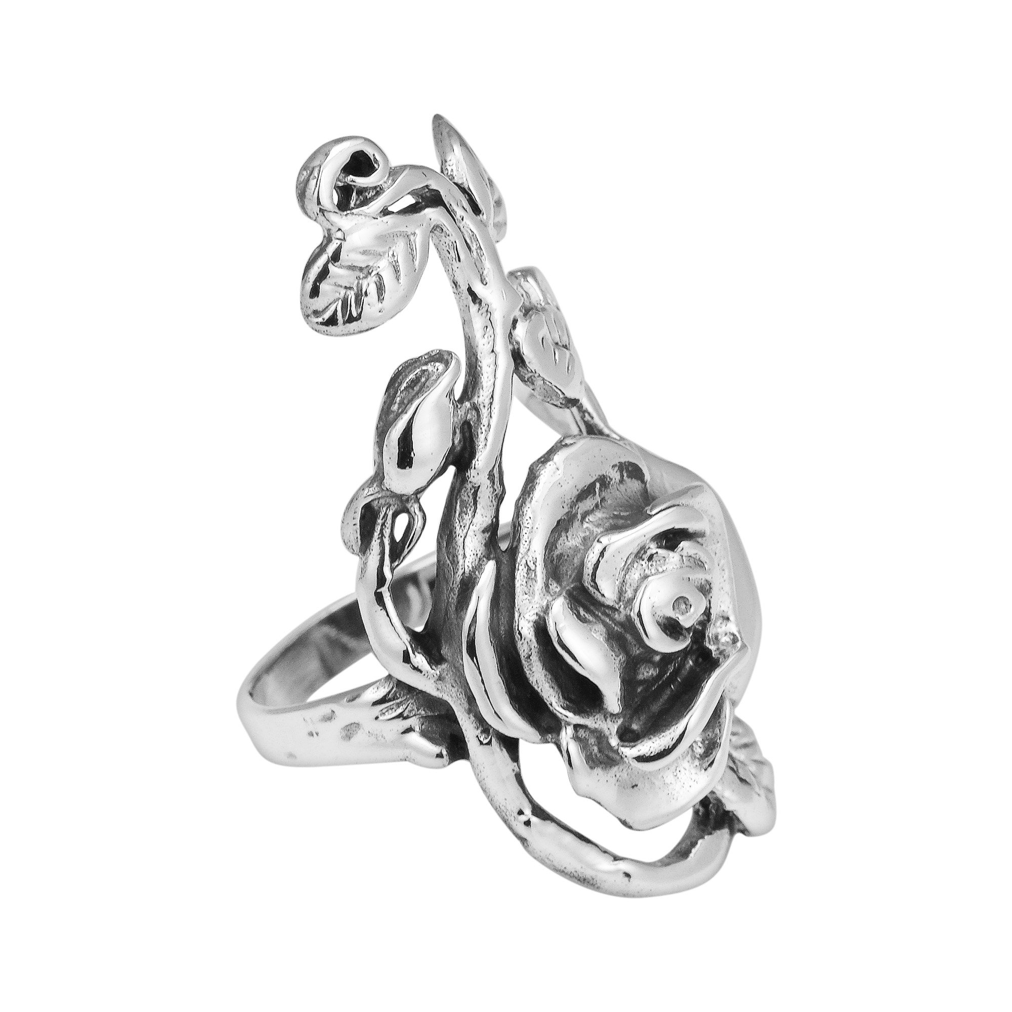 AeraVida Stunning Big Rose Leaf Vine .925 Sterling Silver Ring for Women - Elegant Nature-Inspired Jewelry for Weddings, Parties & Everyday Wear