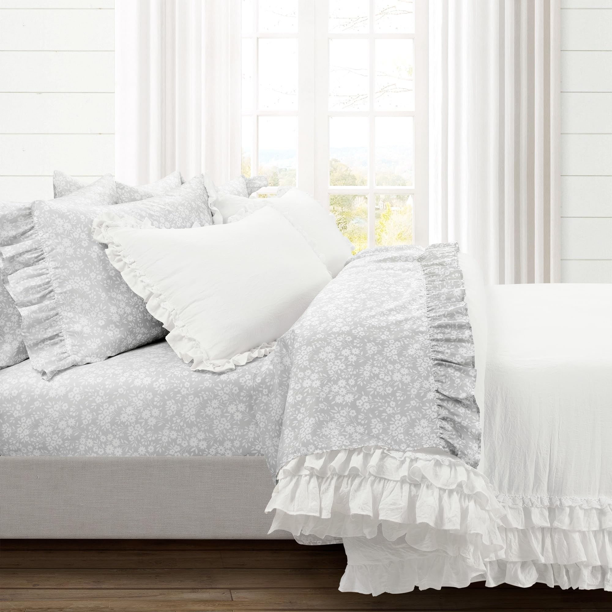 Lush Decor Floral Ruffle Sheet Set - Twin-XL Gray for Cozy Bedroom