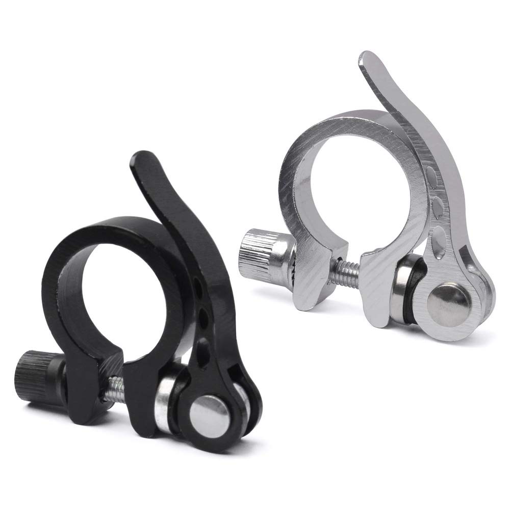 Wedong 2-Pack 28.6MM Aluminum Alloy Bike Seat Post Clamps - Quick Release Seatpost Collar for Mountain Bikes & Road Bikes (Black/Silver) - Perfect for Cycling, Commuting & Bike Maintenance