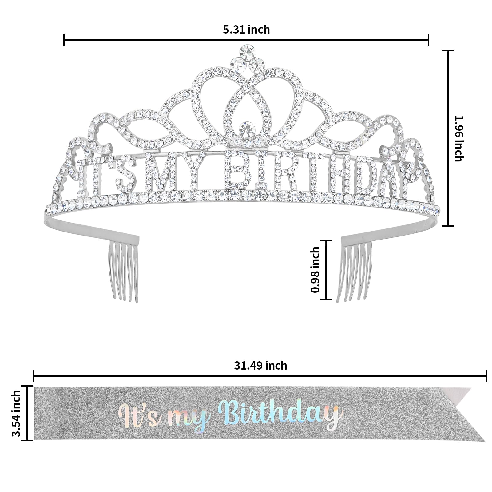Silver Birthday Crown for Women - Elegant Birthday Tiara & Headband for Birthday Girl - Perfect Birthday Decorations & Gifts for Parties, Celebrations & Special Occasions