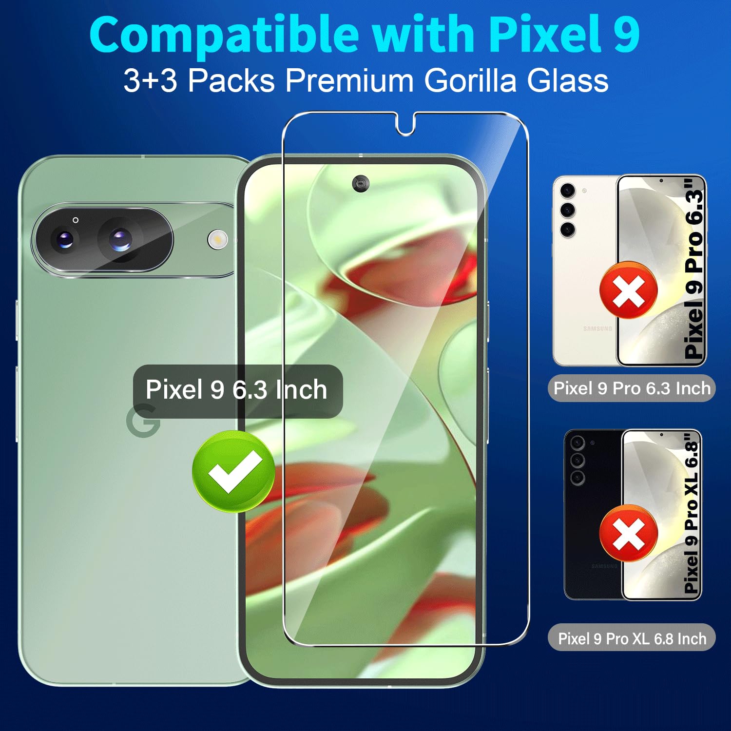 Google Pixel 9 Screen Protector 3-Pack - 9H Tempered Glass with Fingerprint Unlock for Daily Protection