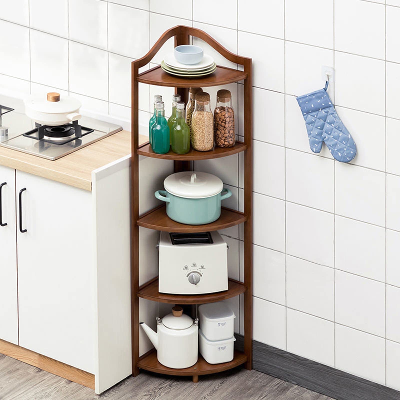5-Tier Bamboo Corner Bookshelf - Multipurpose Flower Shelf & Display Rack for Plants, Kitchen, Living Room, Office | Space-Saving Organizer for Home Decor (Brown) | Perfect for Small Spaces & Corner Plant Displays