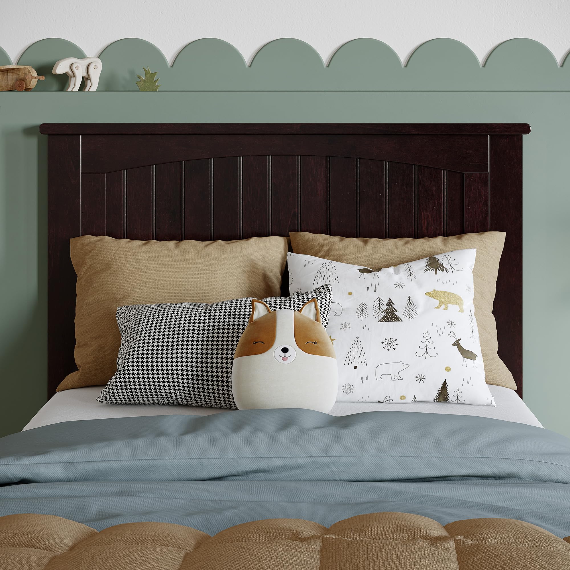 AFI Nantucket Twin Solid Wood Panel Headboard with USB Charging Ports - Espresso Brown Bed Frame for Coastal & Farmhouse Bedroom Decor