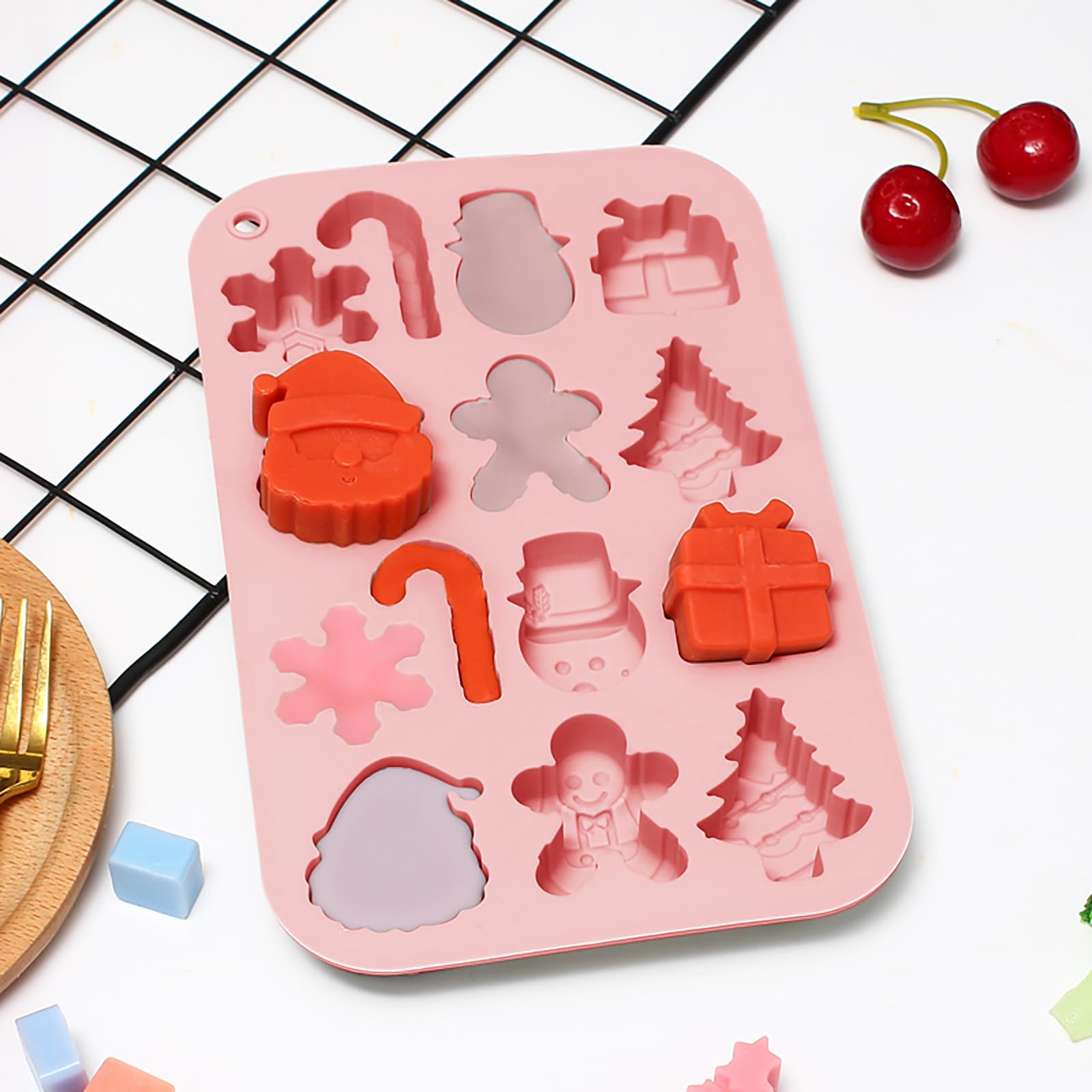 Christmas Silicone Molds Set of 3 - Tree, Santa & Candy Cane Chocolate Molds for Baking, Resin, Ice Cubes, Soap Making - Perfect for Holiday Treats, DIY Crafts & Festive Dessert Decorations