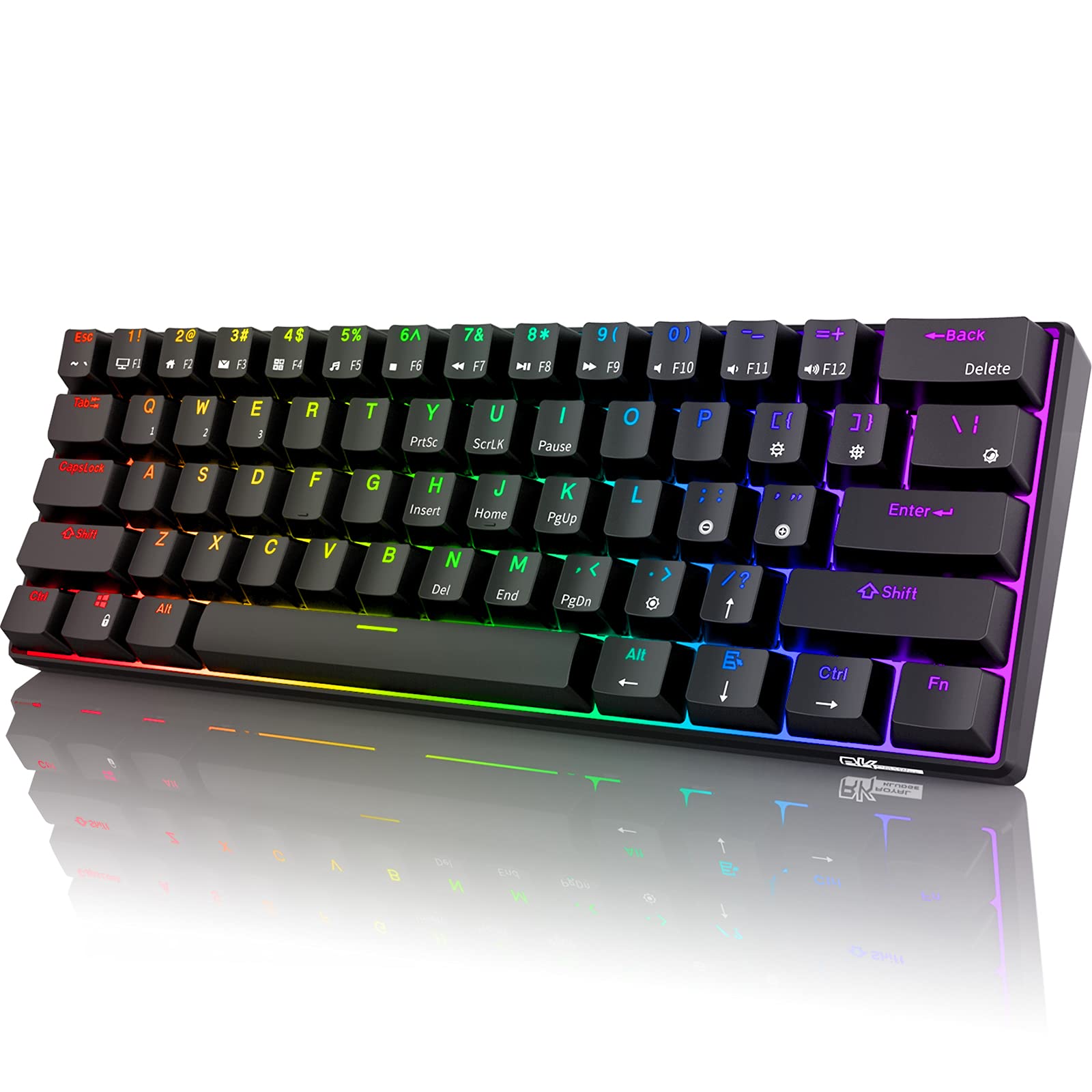 RK ROYAL KLUDGE RK61 60% Wireless Mechanical Keyboard - Black & White Combo, RGB Backlit, Hot-Swappable, Bluetooth/2.4G/USB-C 3 Modes - Compact Gaming Keyboard for PC, Mac, Laptop, Office & Esports