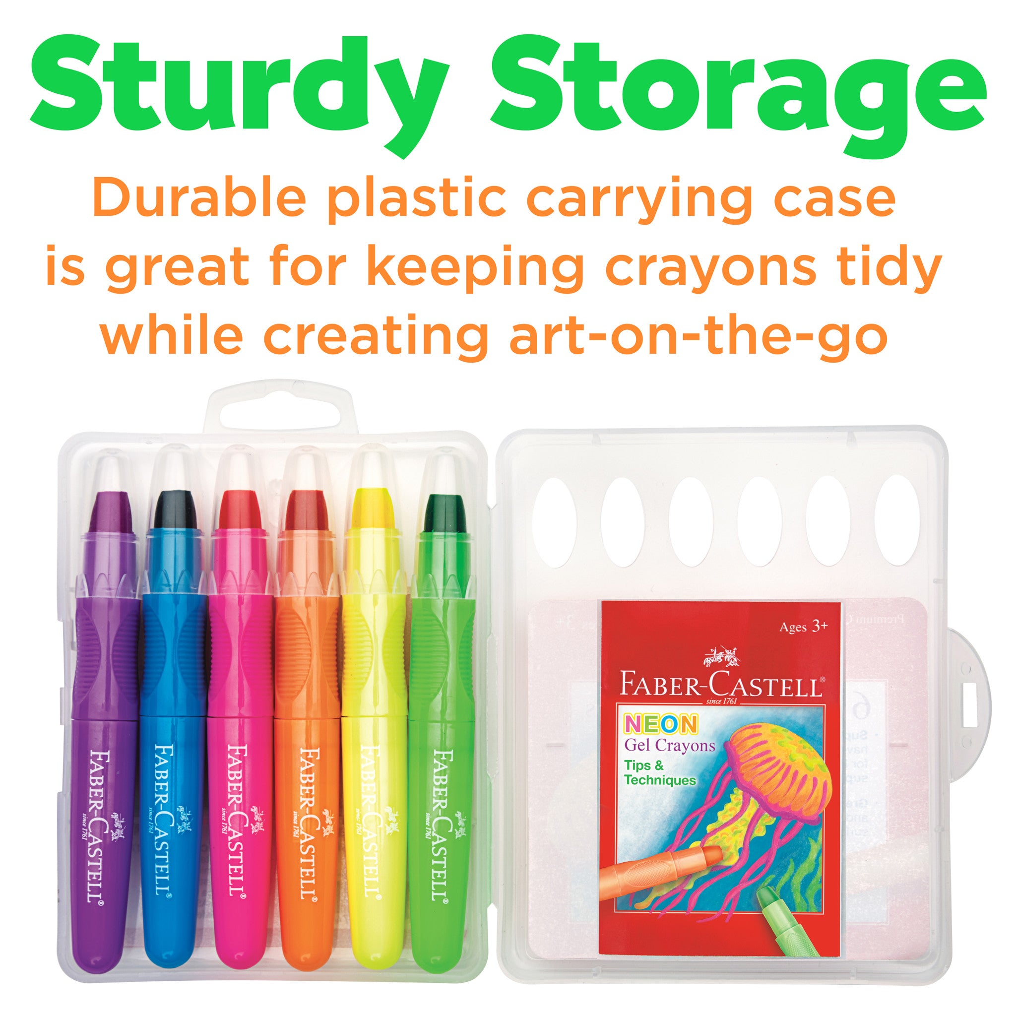 6 Pack Neon Gel Crayons with Storage Case - Vibrant Colors for Kids Art, School Projects & DIY Crafts - Perfect for Drawing, Coloring Books & Creative Play