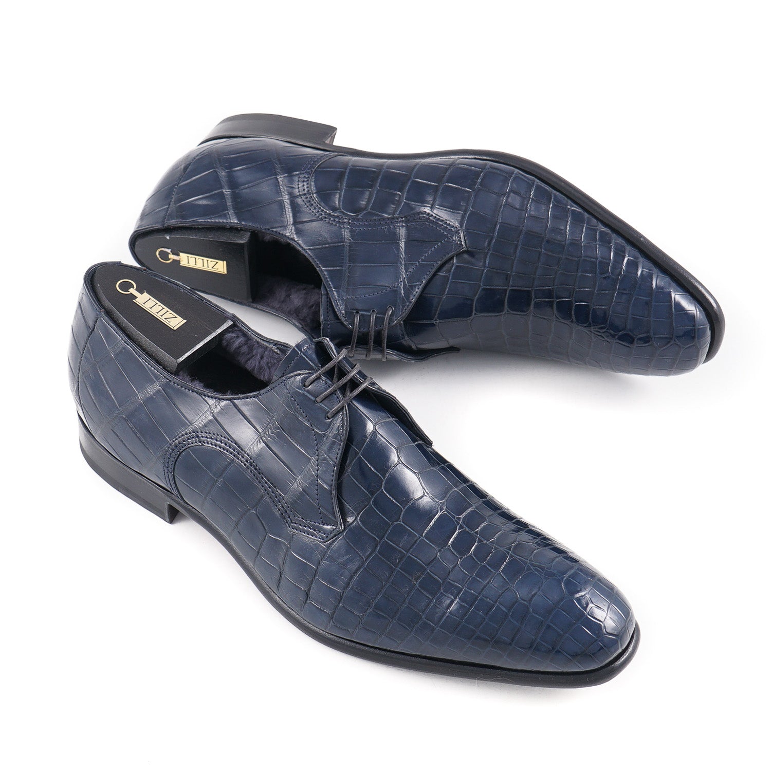Luxury Zilli Beaver Fur Lined Crocodile Leather Derby Shoes for Men - Premium Formal Dress Shoes for Business, Weddings & Special Occasions