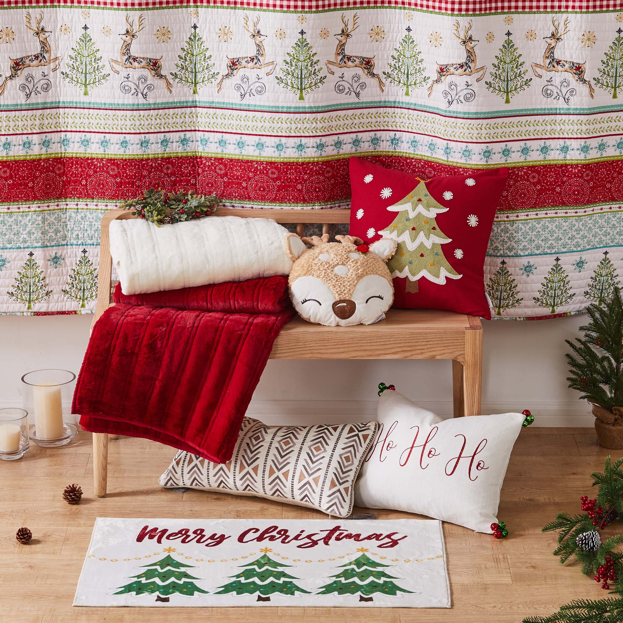 Merry & Bright Comet & Cupid Figural Deer Pillow - Festive Holiday Home Decor for Christmas Sofa, Bed & Couch