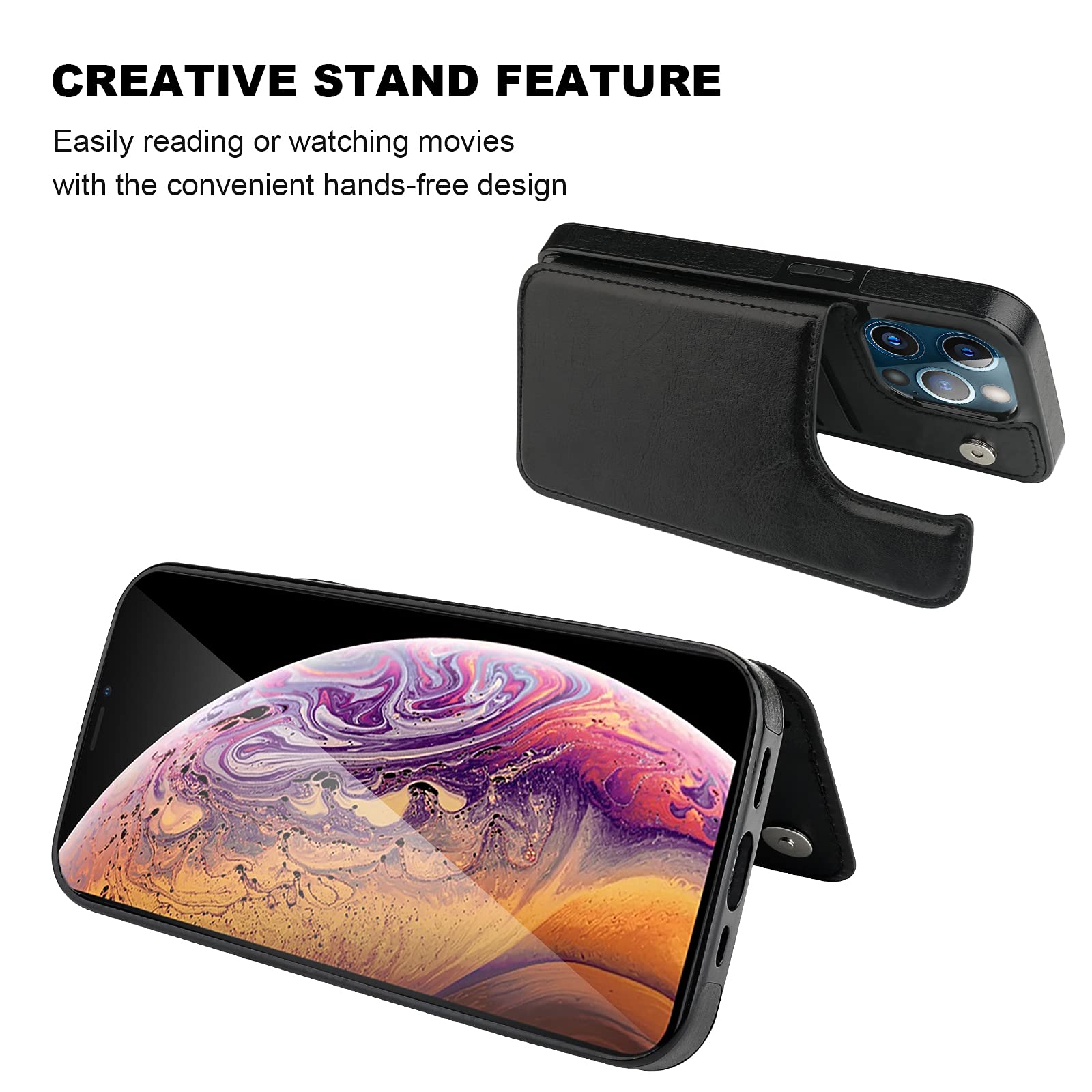 Premium PU Leather iPhone 13 Pro Max Wallet Case with Card Holder & Kickstand - 6.7 Inch Shockproof Protective Cover with Double Magnetic Clasp (Black) - Perfect for Daily Commute, Travel & Hands-Free Viewing