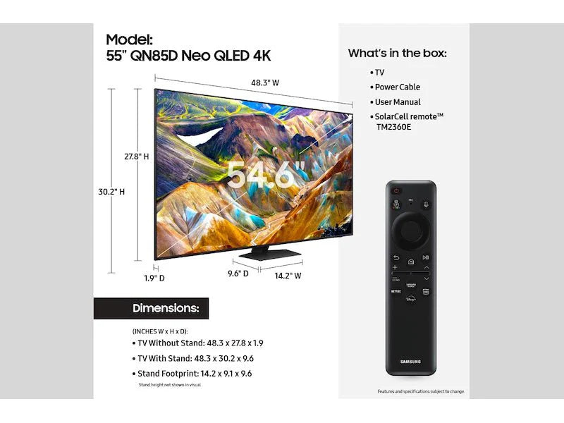 Samsung Neo QLED 4K Smart TV QN85D Series 55/65/75 Inch - Ultra HD HDR 120Hz for Home Theater & Gaming