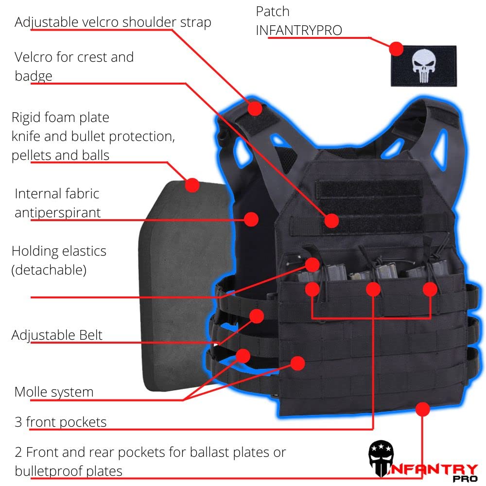 InfantryPro Tactical Vest for Airsoft - Military Plate Carrier, Police & Sniper Gear - Ballistic Protection for Airsoft Guns & BB Replicas - Perfect for Airsoft Battles, Training & Outdoor Tactical Scenarios