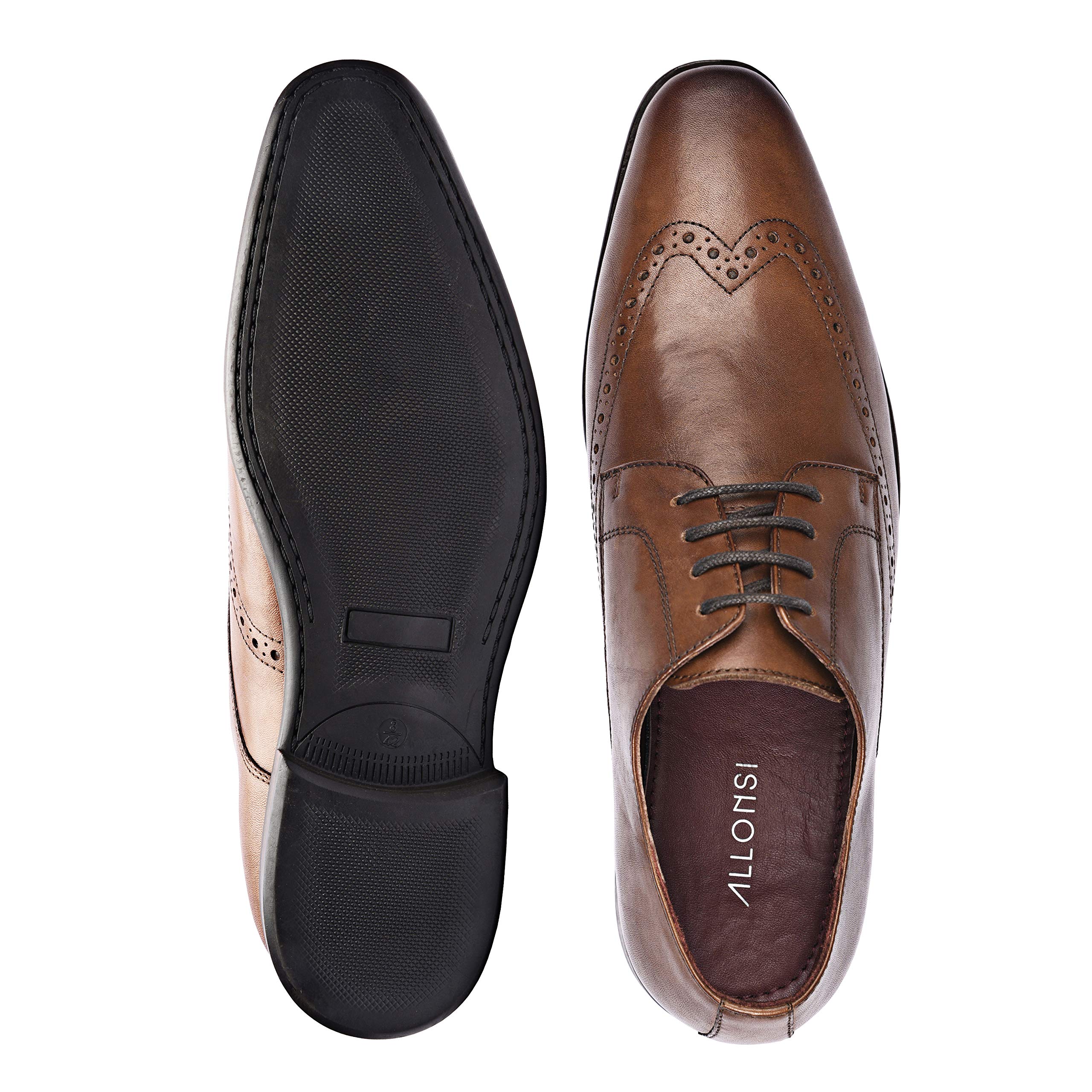 Andre Genuine Leather Men's Wingtip Oxford Dress Shoes - Lace Up Low Heel TPR Sole for Business & Formal Wear - Comfortable Office & Wedding Shoes
