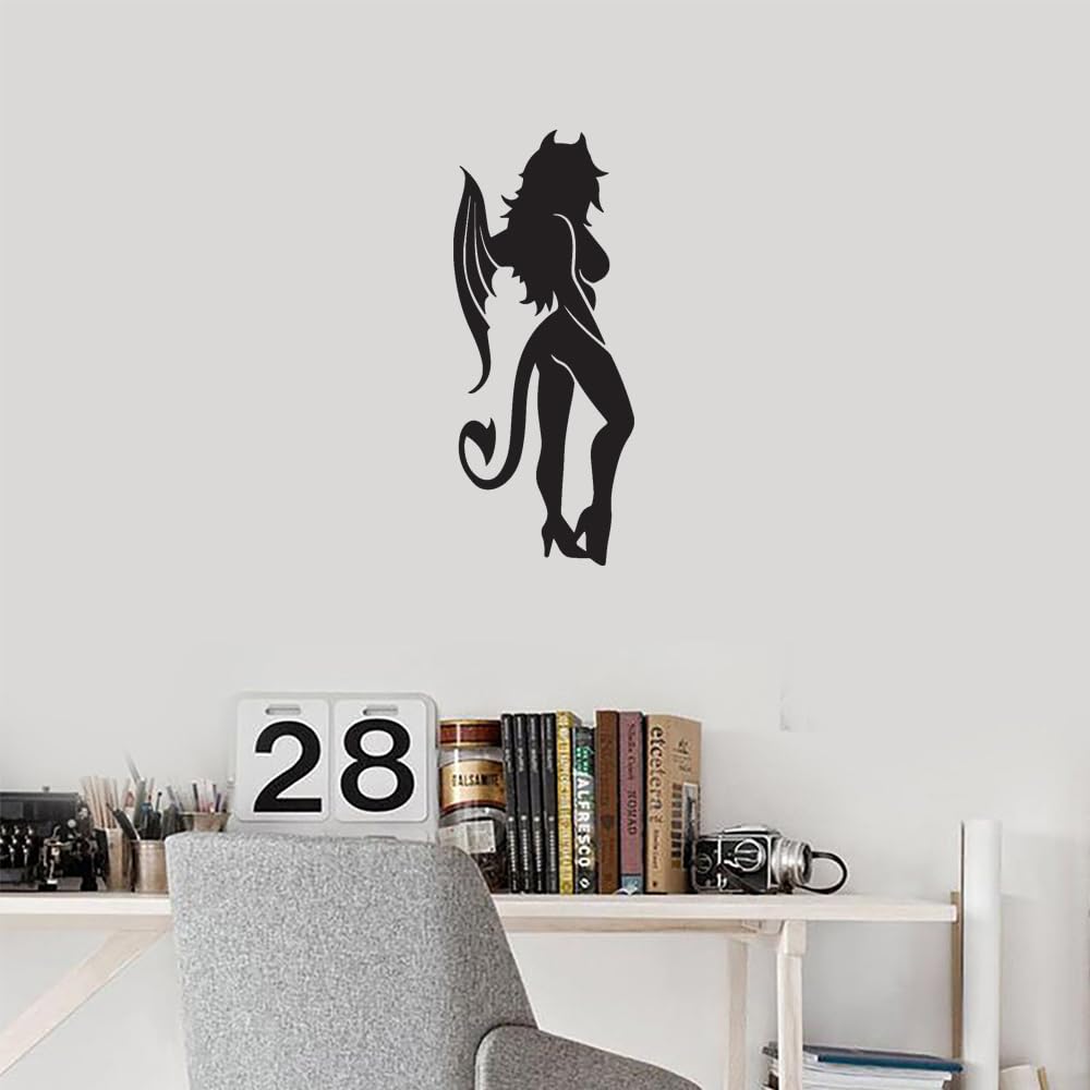 Sexy Devil Girl (Black) - Set of 2 Premium Waterproof Vinyl Decals for Laptop, Phone, Helmet, Car Window, Bumper, Mug, Cup, Door & Wall Decoration - Perfect for Personalizing Devices, Vehicles & Home Decor