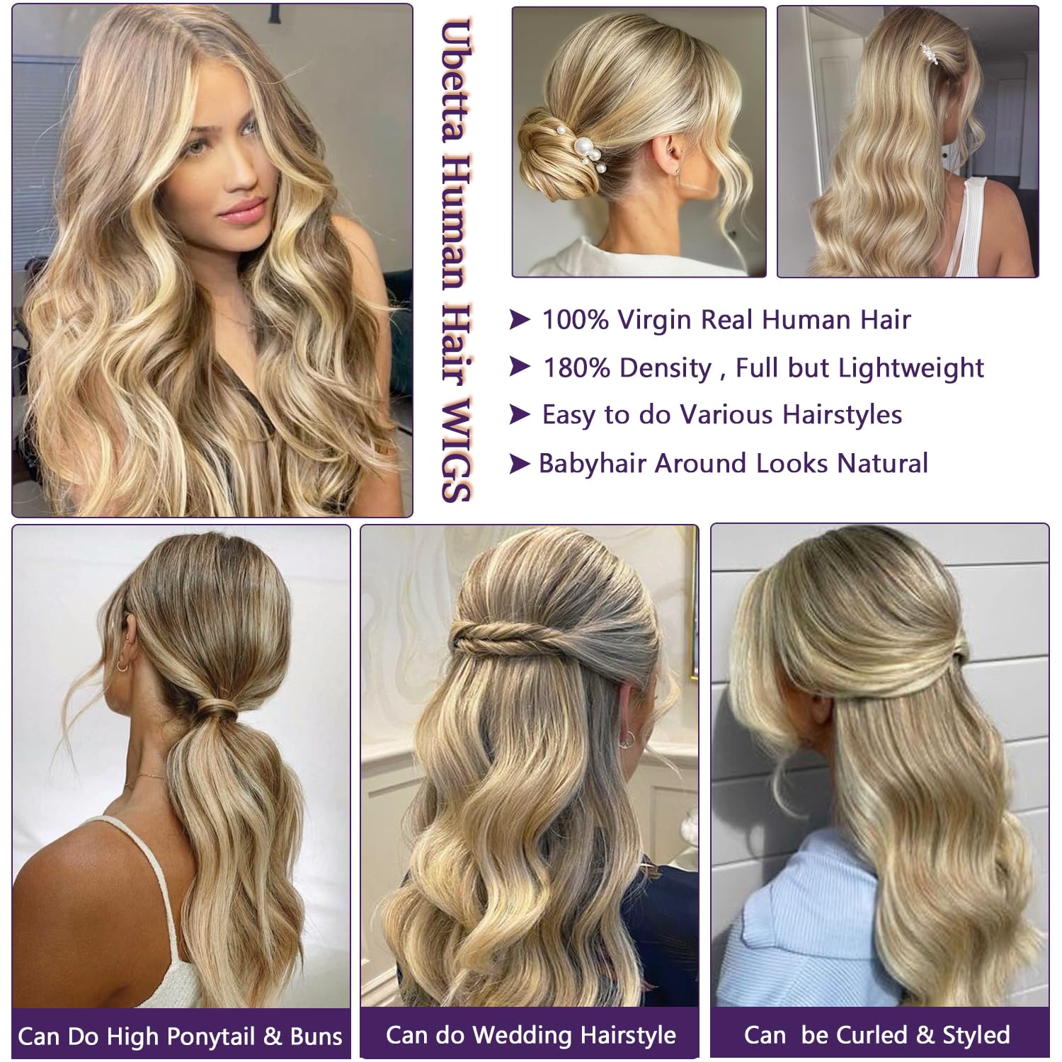 Ubetta 13x6 Lace Front Wigs Human Hair - Ash Brown to Ash Blonde Balayage Highlights, 18 Inch Glueless HD Lace Frontal Wig with Pre-Plucked Hairline, 180% Density for Black Women | Perfect for Daily Wear, Special Occasions & Protective Styling