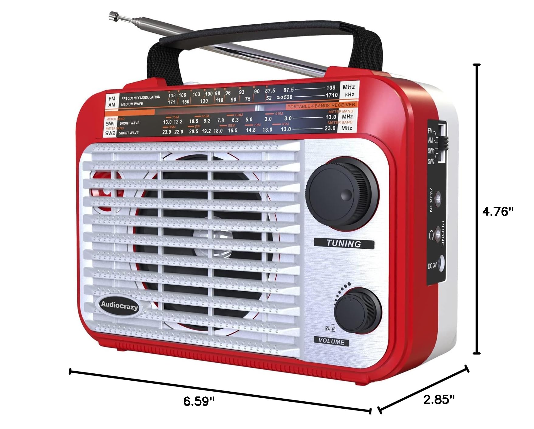 AM/FM/SW1-2 Portable Shortwave Radio with Best Reception - AC/Battery Powered, Large Speaker, Precise Tuning, AUX Input & 3.5mm Headphone Jack - Perfect for Emergency, Camping, Travel & Home Use