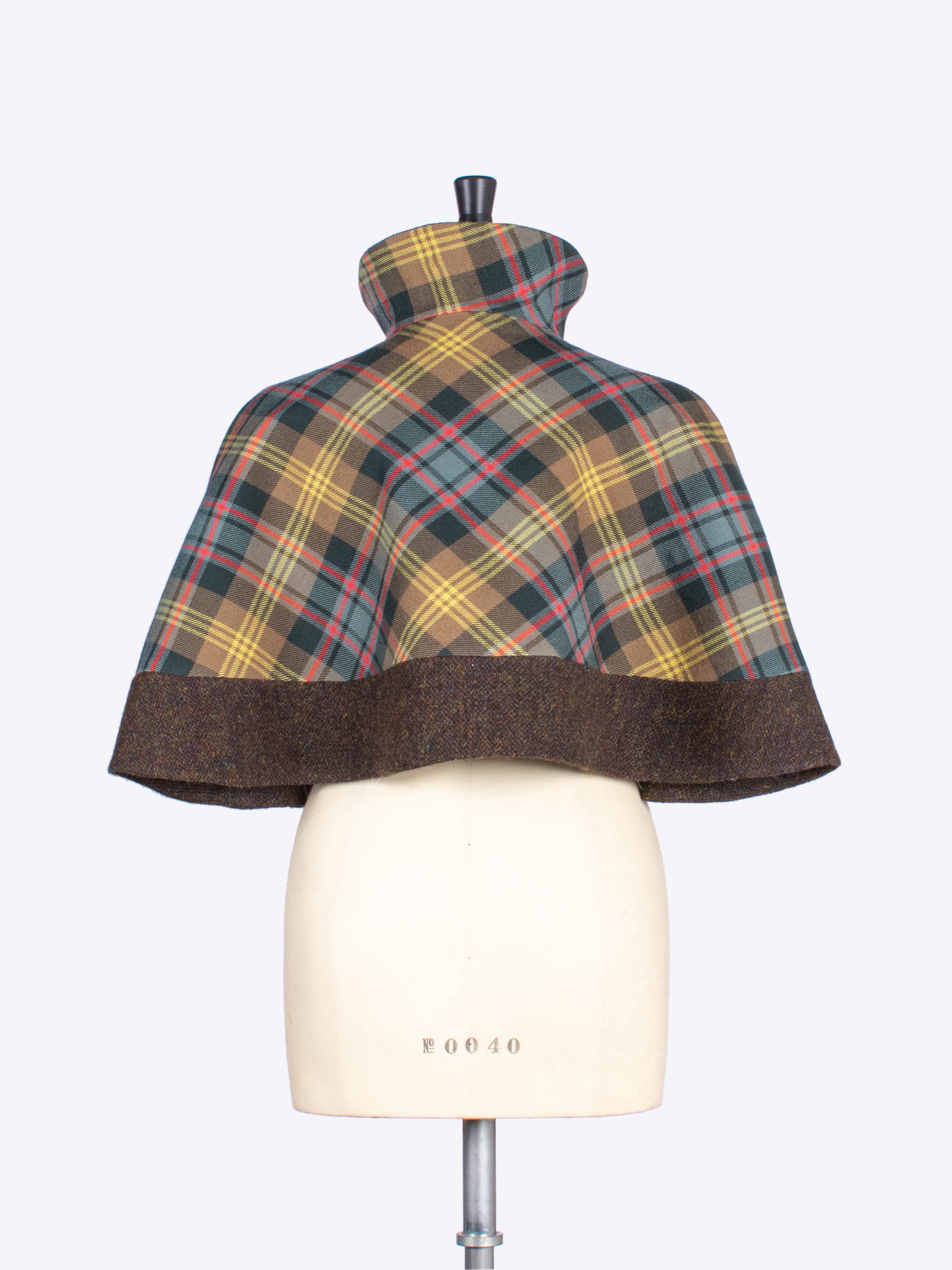 Limited Edition Brown Scottish Tartan Capelet with Harris Tweed - Elegant Winter Shawl for Women, Perfect for Holiday Parties & Formal Events