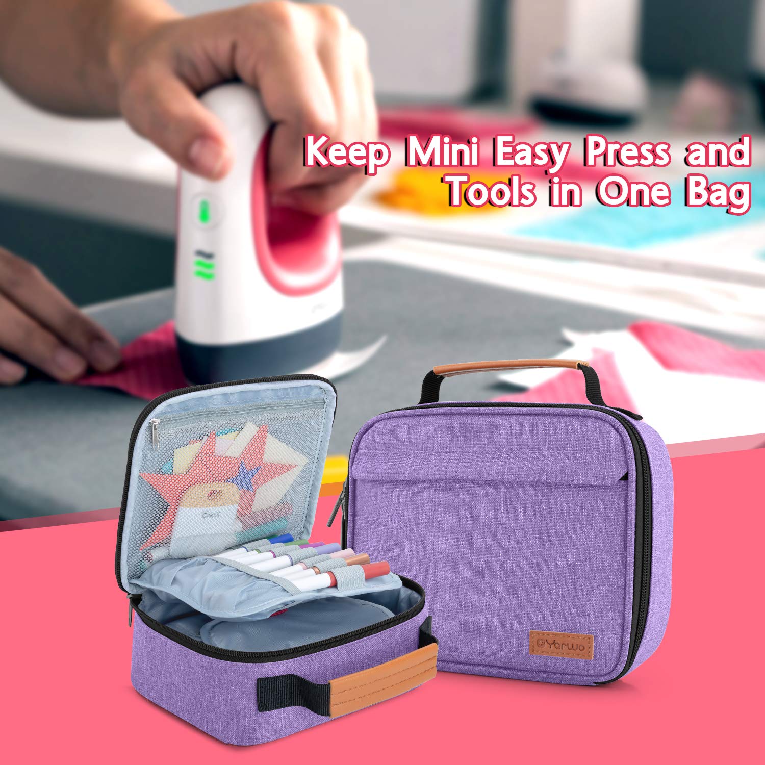 Yarwo Portable Tote Bag for Cricut Easy Press Mini - Compact Carrying Case for Craft Tools & Accessories (Purple) | Perfect for Crafting, DIY Projects & On-the-Go Storage