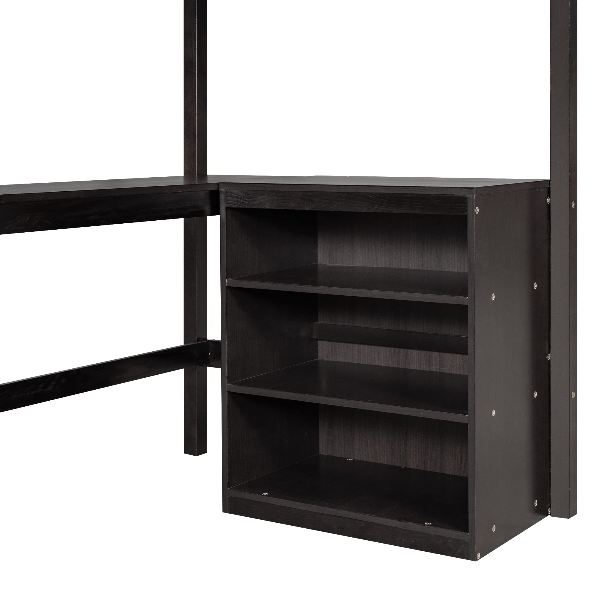 Twin Loft Bed with Desk and Shelves - Sturdy Wood Loft Bed Frame with Storage Drawers - Space Saving Kids, Teens & Adults Bedroom Furniture - Espresso Finish - Perfect for Small Rooms, Dorms & Apartments
