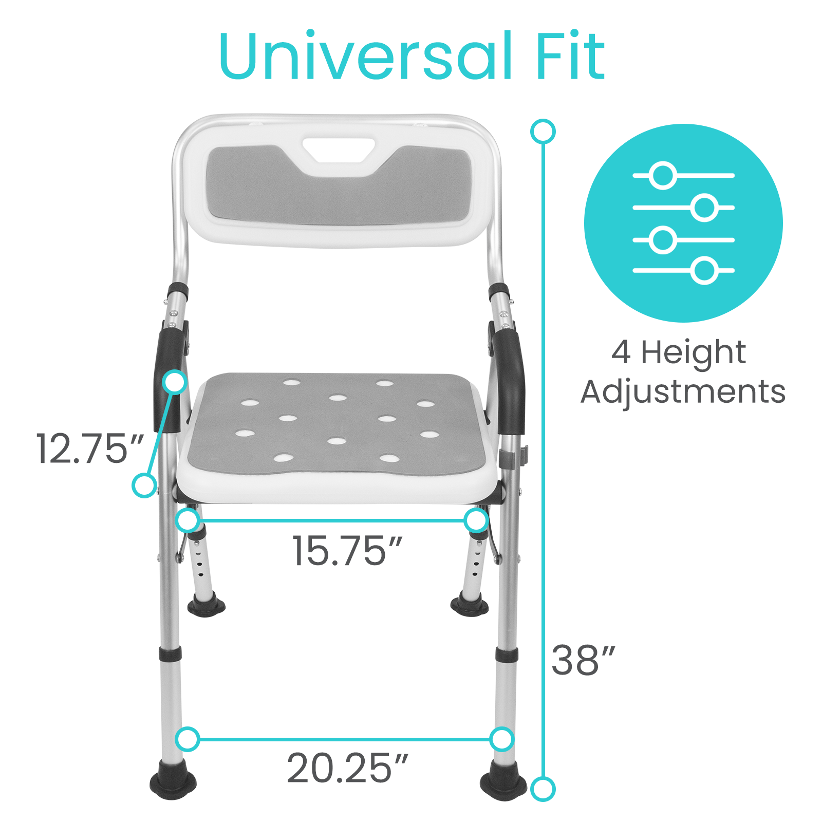 Foldable Shower Chair for Elderly & Disabled - Non-Slip Bath Seat with Adjustable Height & Backrest - Ideal for Seniors, Handicap & Post-Surgery Bathroom Safety (White)