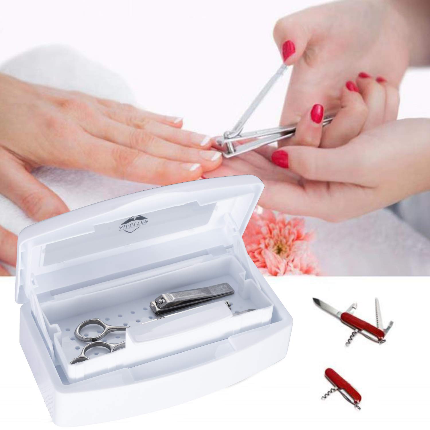 Sterilizing Tray for Tools - Plastic Sterilization Box with Clear Lid, Organizer for Nail, Tweezers, Manicure & Salon Equipment - Perfect for Hair Salons, Spas & Professional Use (White)
