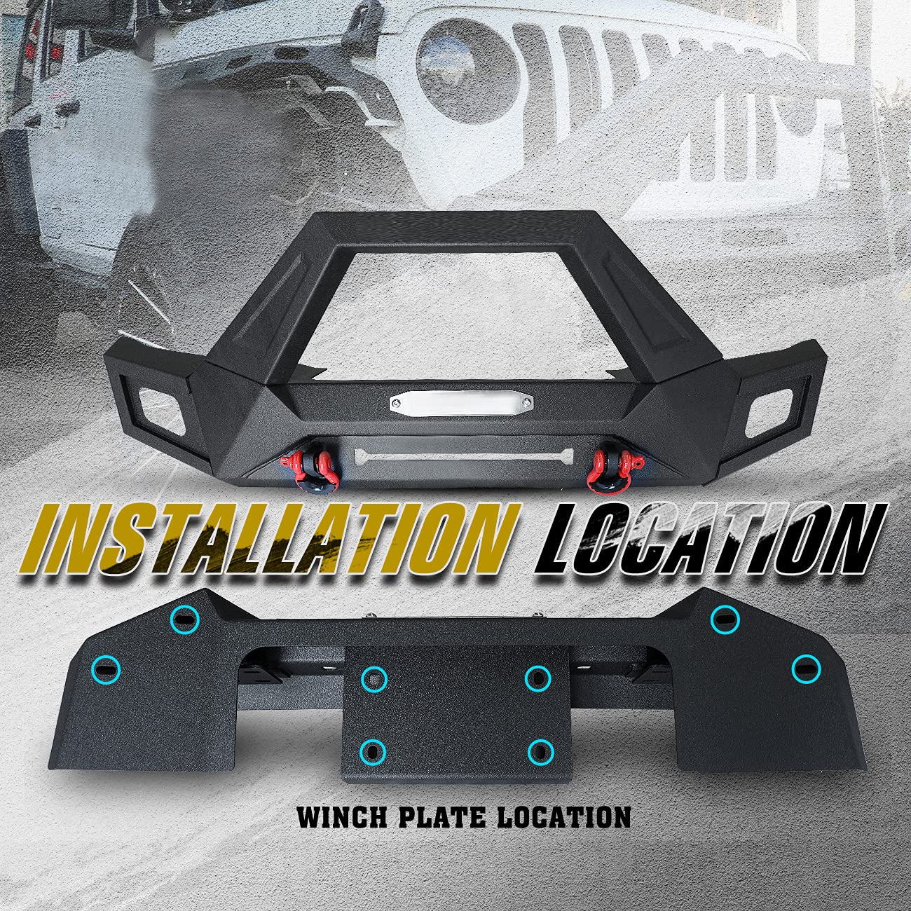 2008-2017 Jeep Wrangler JK/JKU Heavy Duty Front Bumper with LED Lights & Winch Plate - Textured Black Steel Replacement Bumper for Off-Roading, Rock Crawling & Adventure Driving