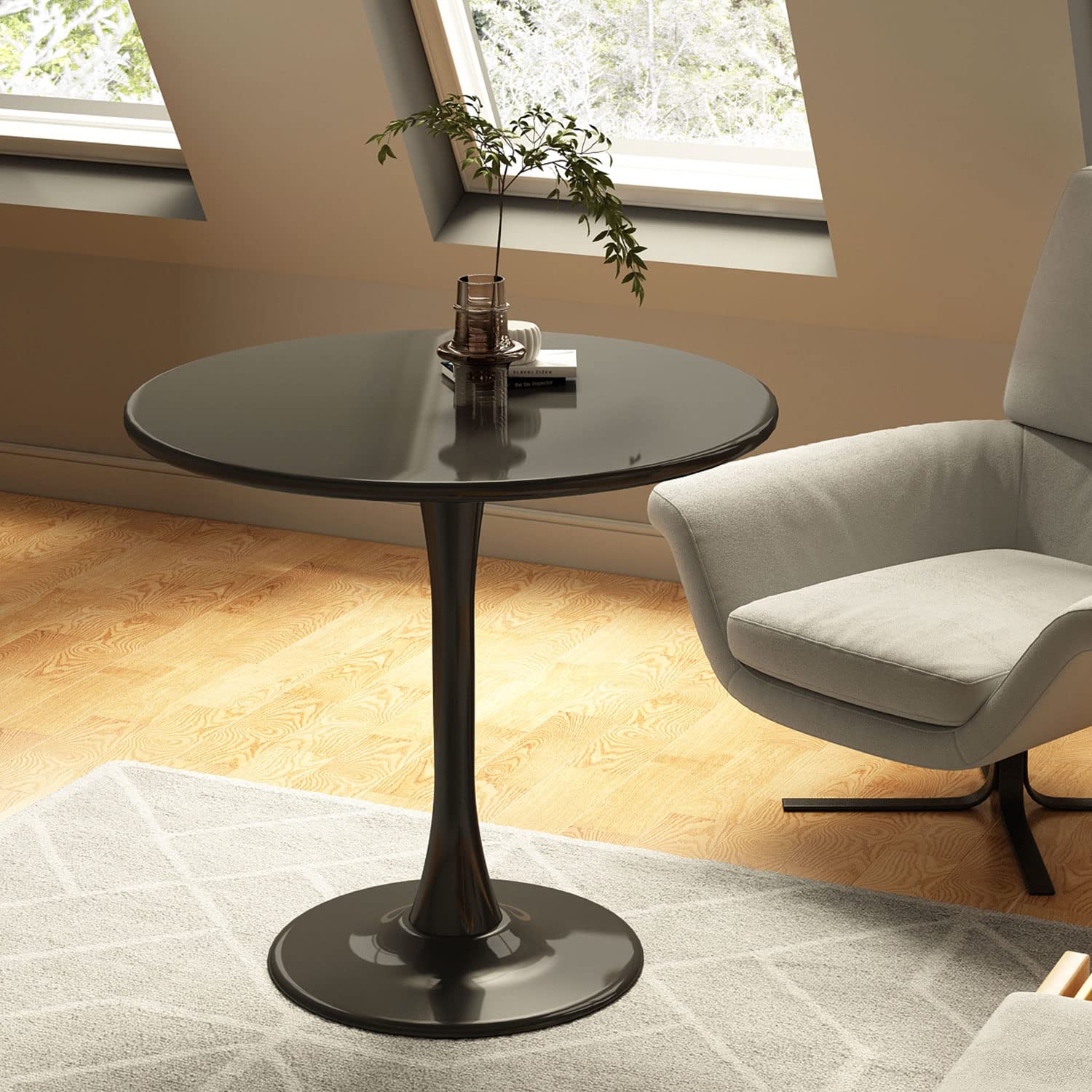 Modern Black Tulip Round Dining Table - 31.5 Inch Mid-Century Style Kitchen & Coffee Table for Living Room, Dining Area & Small Spaces