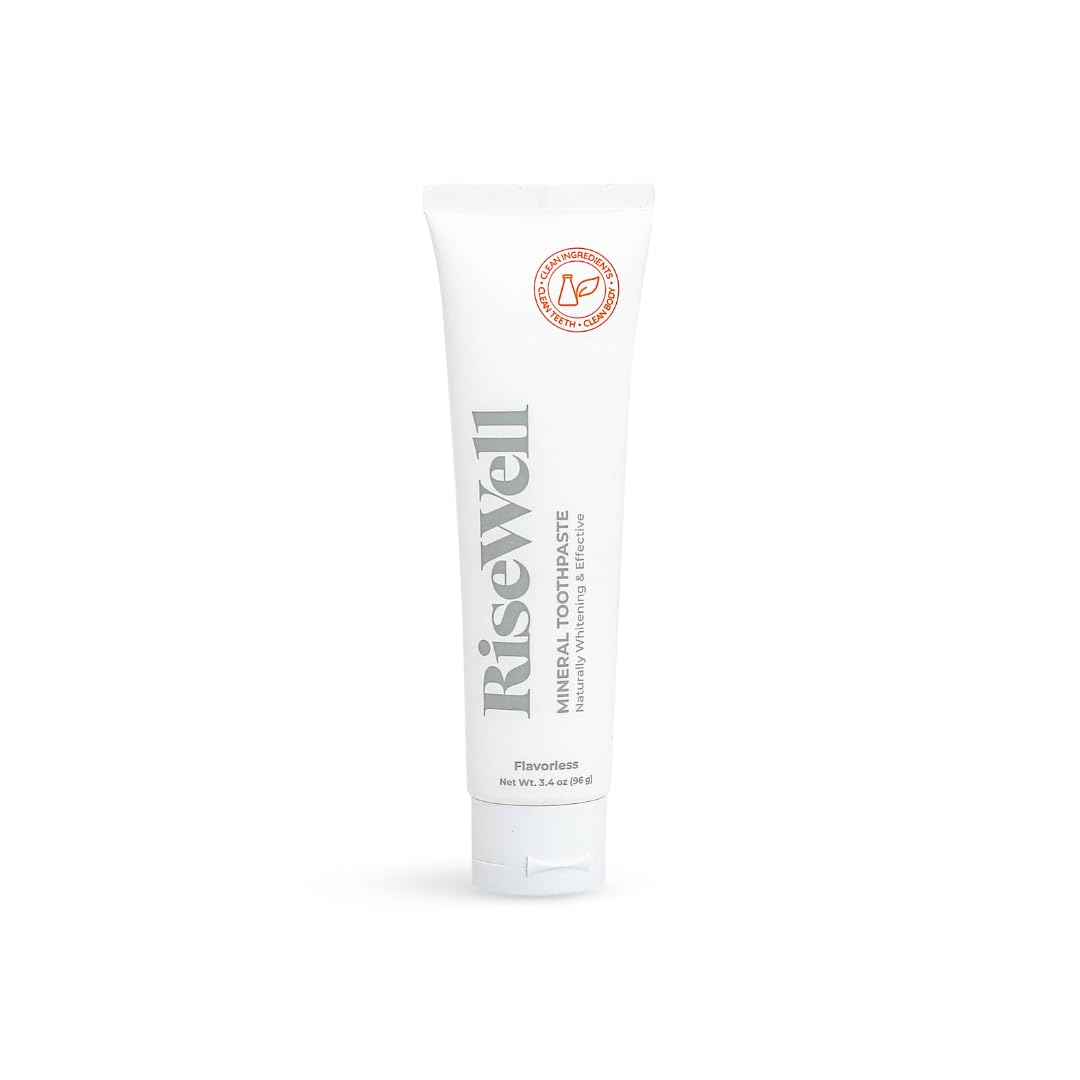 RiseWell Mineral Unflavored Hydroxyapatite Toothpaste for Sensitive Teeth - Fluoride-Free, SLS-Free, Dentist-Formulated Whitening Toothpaste (3.4oz, Made in USA) - Perfect for Morning Routine & Travel-Friendly Oral Care