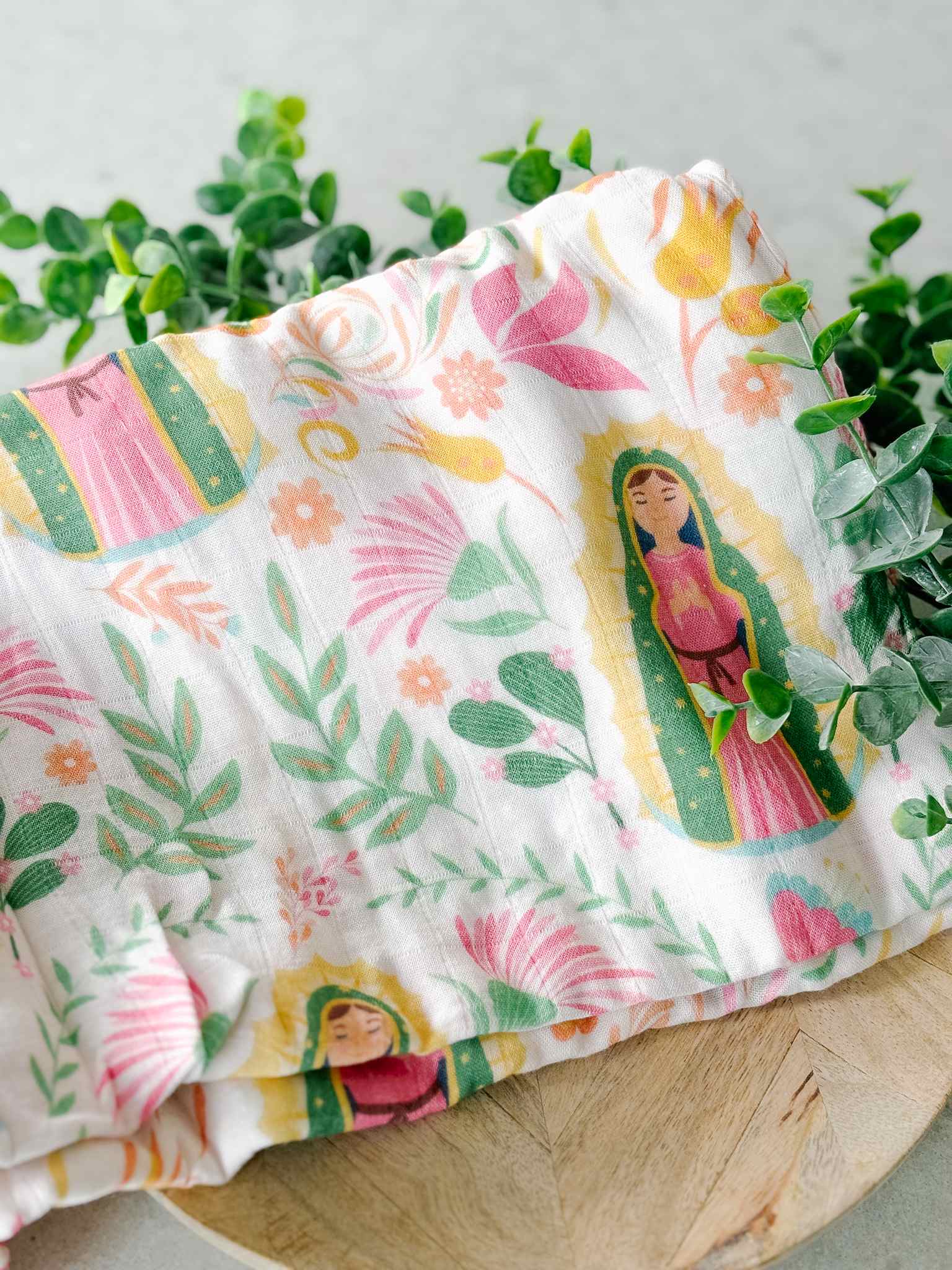 Our Lady of Guadalupe Muslin Swaddle Blanket - Soft Baby Swaddling Wrap for Newborns - Perfect for Baptism, First Communion & Religious Celebrations