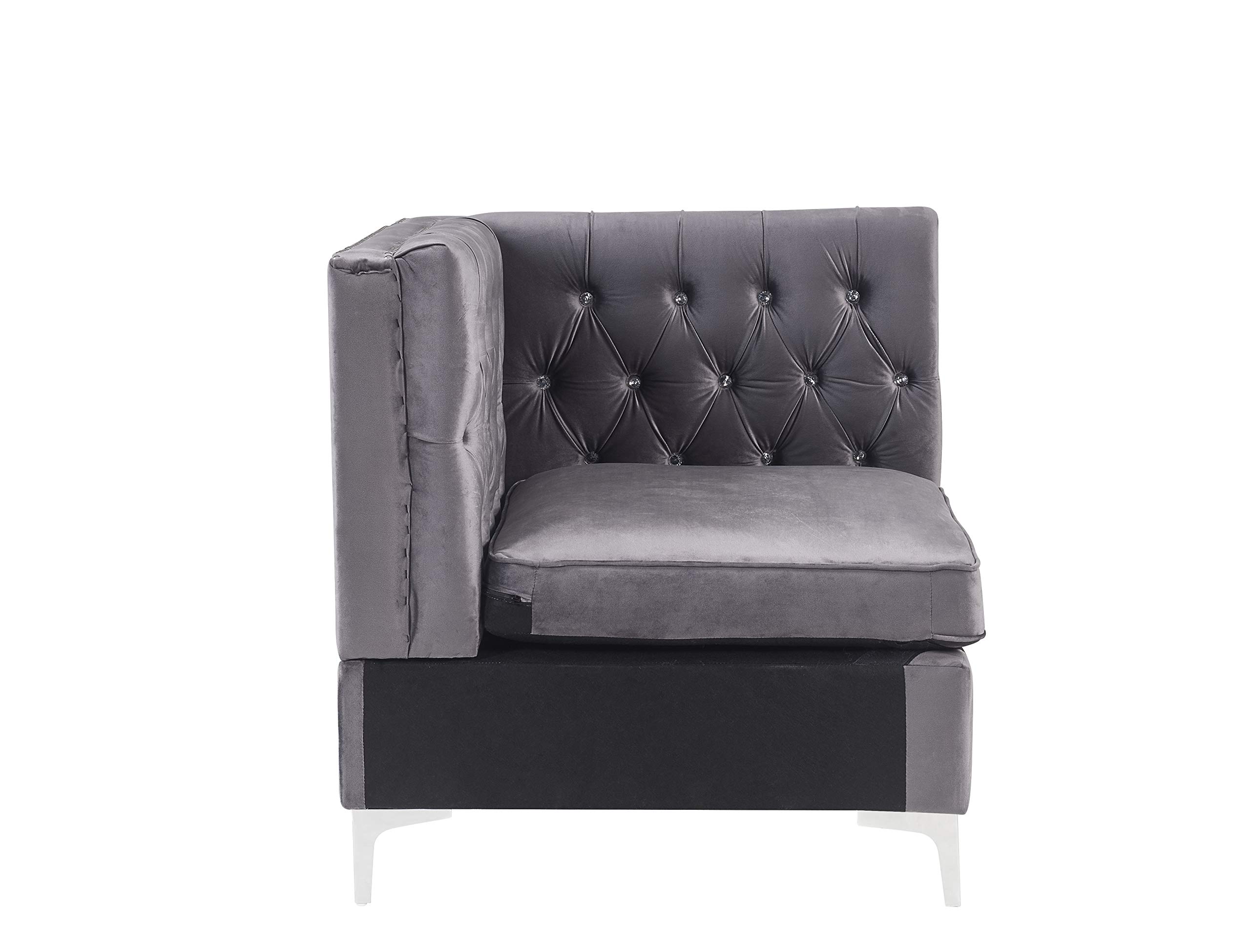 Acme Furniture Jaszira Modular Sectional Sofa Wedge in Gray Velvet - Modern Living Room Seating for Small Spaces & Apartments