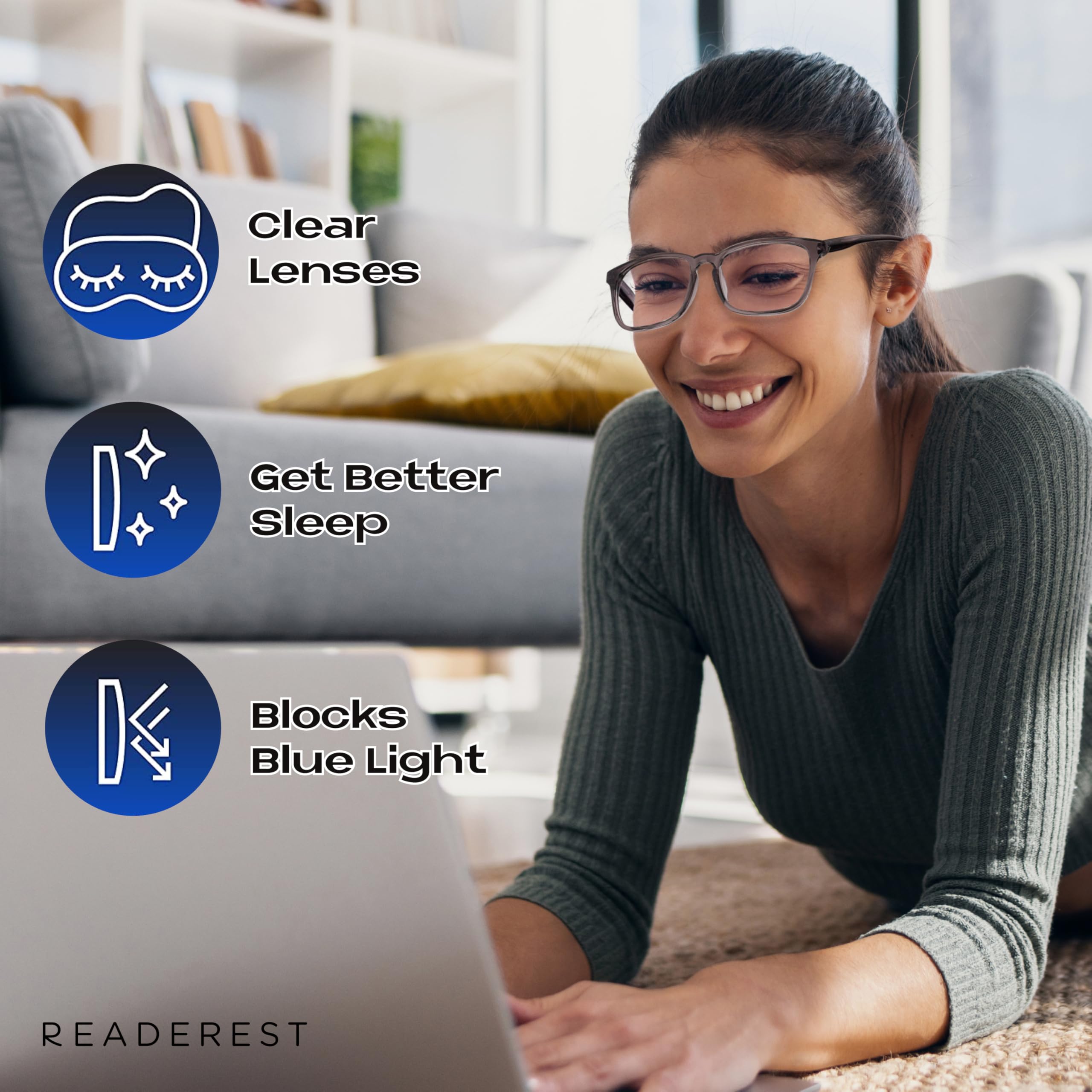 Readerest Blue Light Blocking Reading Glasses - 2.00 Magnification Computer Eyeglasses with Anti-Glare & UV Protection - Thin Reflective Lens for Men & Women (Charcoal) - Reduce Eye Strain for Work, Gaming & Digital Screen Use