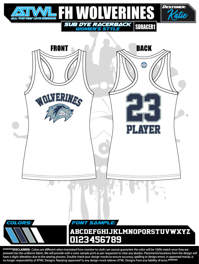 Wolverine Sublimation Dye Women's Racerback Tank Top - Gym Workout & Yoga Activewear