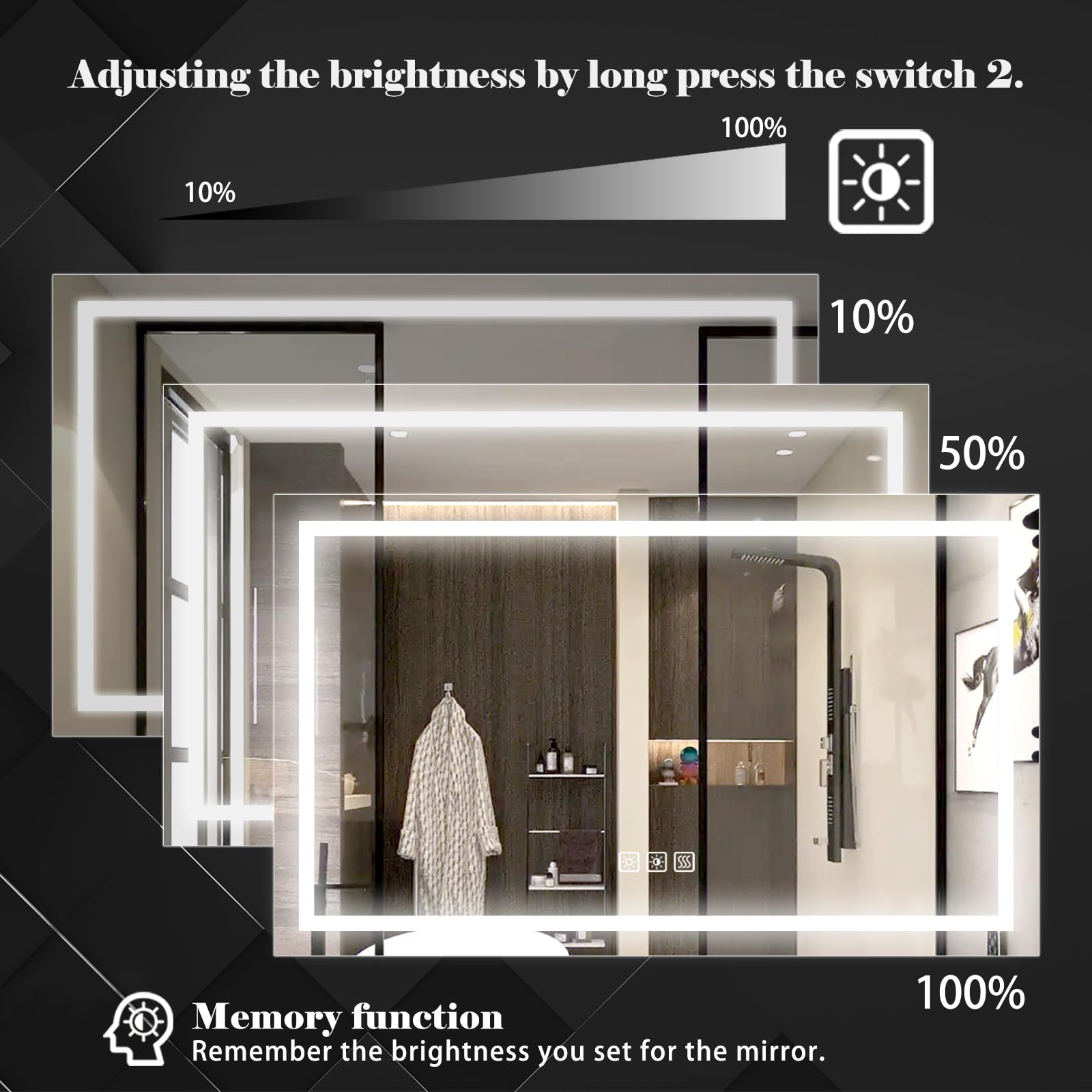 24x32 Inch LED Bathroom Mirror with Lights - Dimmable Anti-Fog Vanity Mirror with Memory Function, Front Lit Wall Mounted Mirror, Sand Matte White Finish & Waterproof Glass for Makeup, Shaving & Home Decor