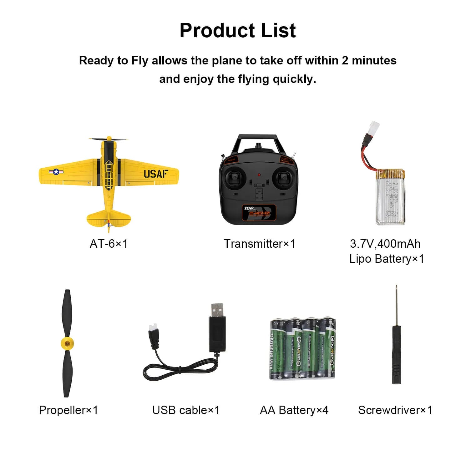 TOP RC Hobby Remote Control Airplane Mini AT6 RTF 450mm - Yellow/Silver | Ready-to-Fly RC Plane for Beginners & Adults | Perfect for Outdoor Flying, Backyard Fun & RC Hobby Enthusiasts
