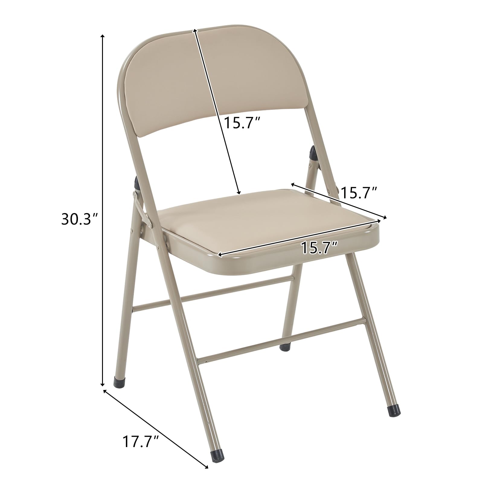 4 Pack Heavy Duty Folding Chairs with Padded Seat & Back Cushion - Steel Frame Stackable Indoor/Outdoor Chairs for Office, Wedding, Party (330lbs Capacity, Khaki) - Perfect for Events, Camping & Home Use