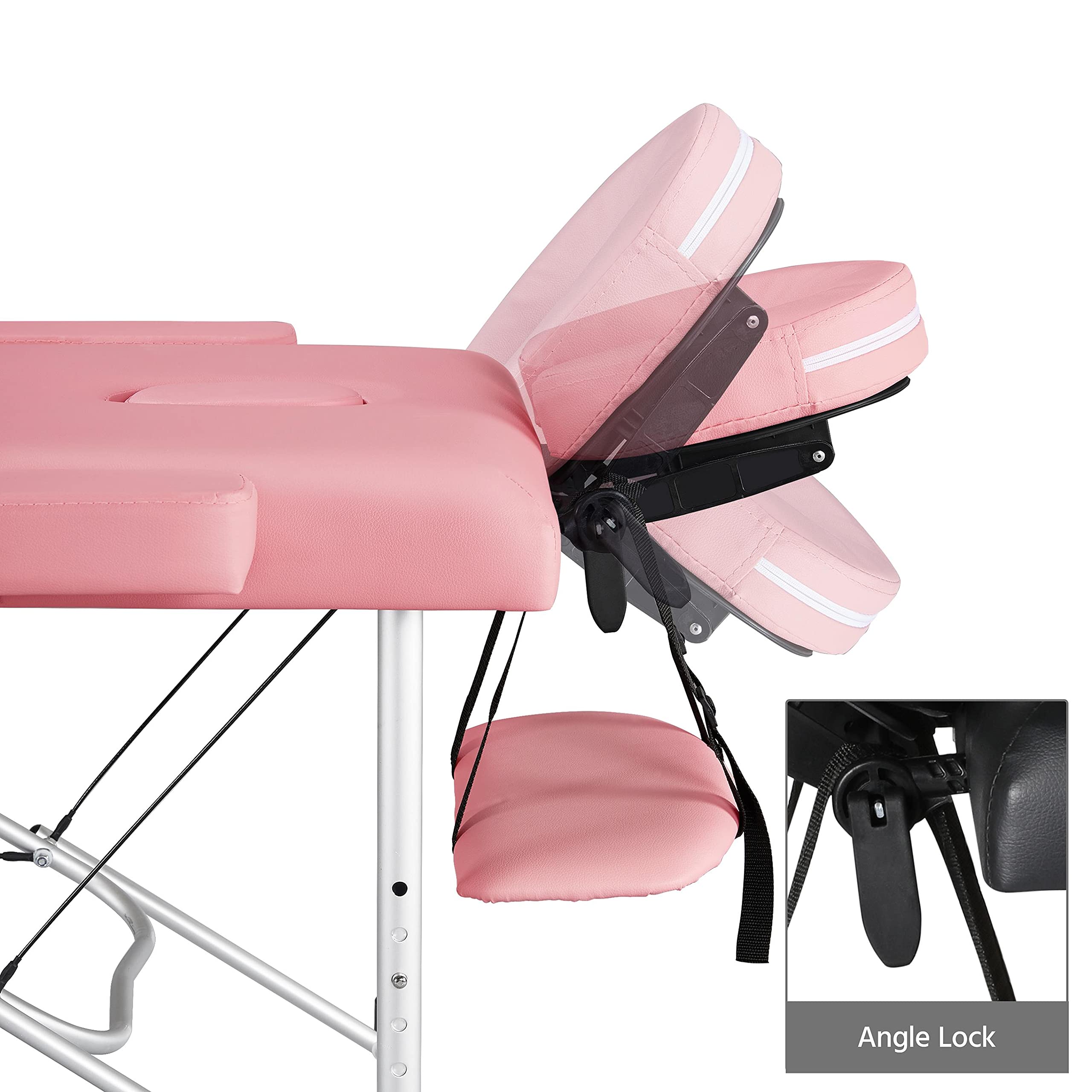 Topeakmart Portable Folding Massage Table - Adjustable Height 84 Inch Aluminum Spa Bed for Therapy, Salon & Home Use - Lightweight & Durable 2-Fold Design in Pink | Perfect for Professional Massage, Physical Therapy & Relaxation at Home