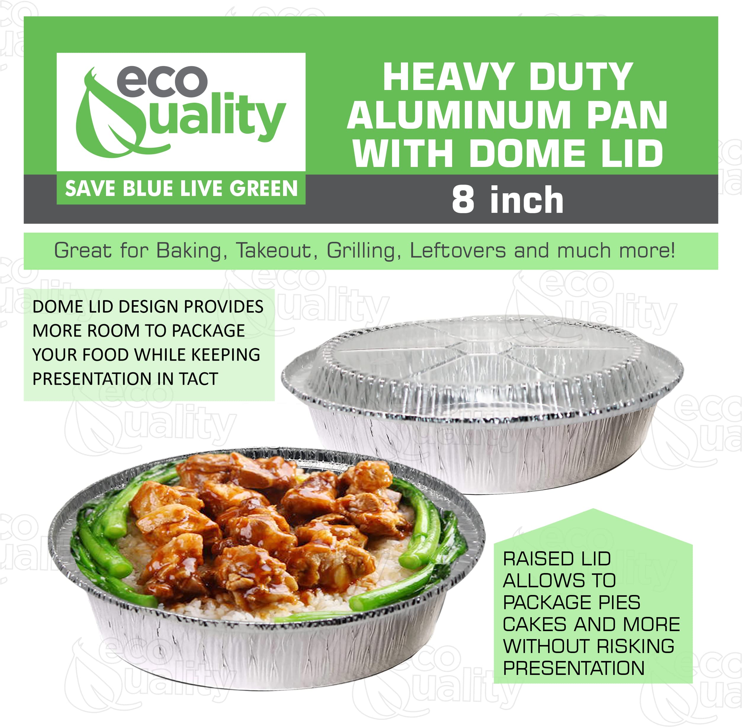 EcoQuality 8-Inch Disposable Aluminum Foil Pans with Plastic Lids - 400 Pack for Baking, Cooking, Catering, Restaurants & Parties | Perfect for Meal Prep, Leftovers, Takeout & Food Storage