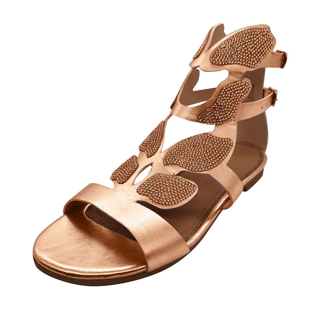 Masbird Women's Casual Summer Sandals - Rhinestone Embellished Flat Sandals with Hollow-Out Design | Flip Flops for Beach, Pool, and Everyday Wear