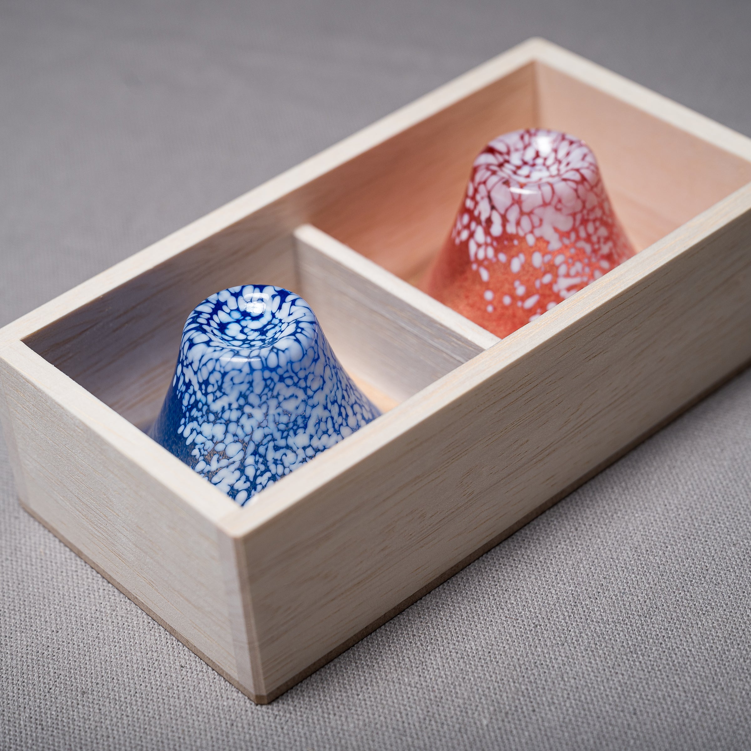 Mt. Fuji Pair Sake Cup Set with Wooden Gift Box - Traditional Japanese Ceramic Drinking Cups for Sake, Wine & Tea - Perfect for Home Bars, Japanese Restaurants & Cultural Gift Giving