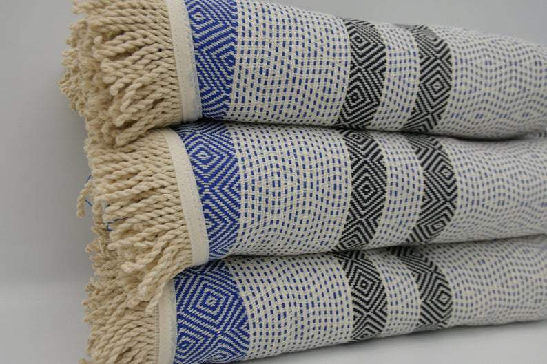 Premium 100% Cotton Round Beach Towel - Soft & Absorbent Blue & Black Striped Design - Perfect for Poolside, Beach Vacations & Outdoor Adventures