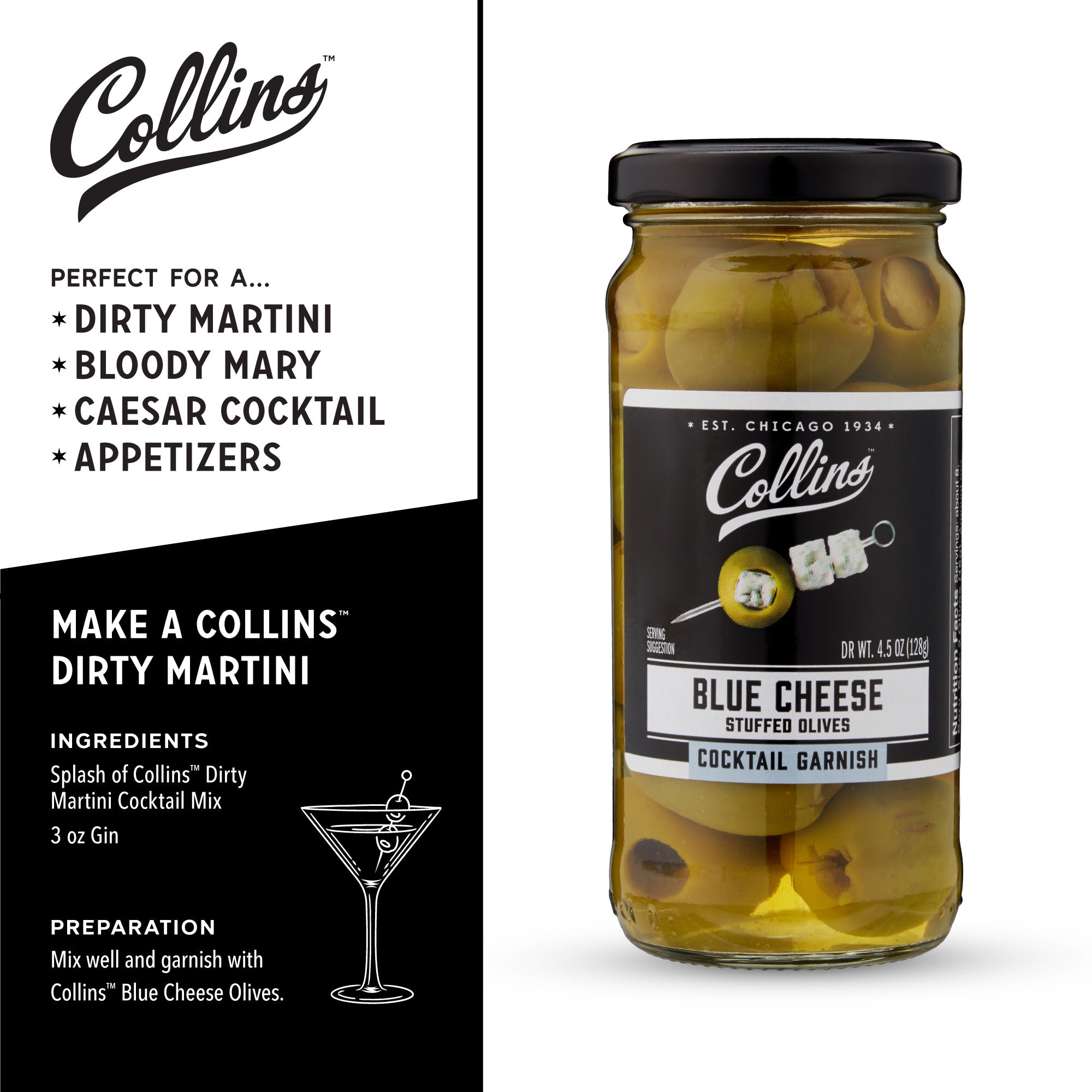 Gourmet Blue Cheese Stuffed Olives 4.5 oz - Premium Appetizer for Charcuterie Boards, Cocktail Parties & Gourmet Gifts