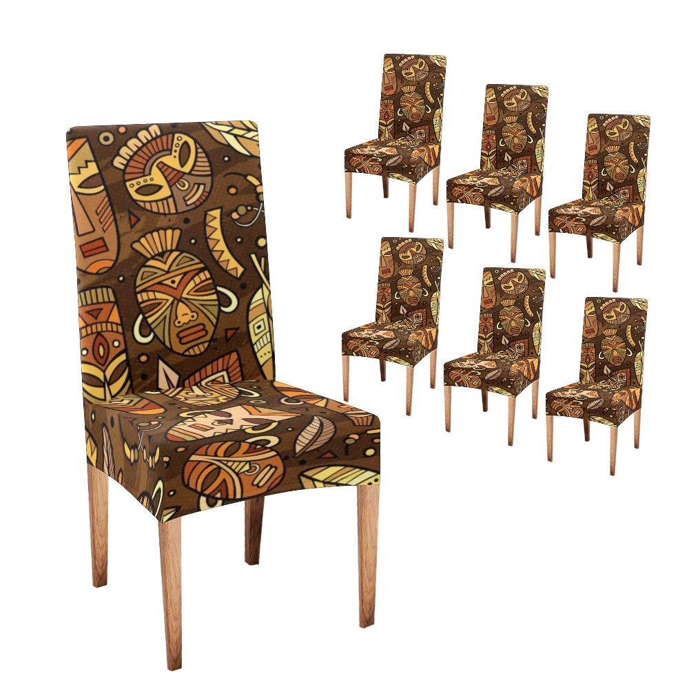 Anneunique CUXWEOT Dining Room Chair Covers - Set of 6 Custom Cartoon Cute African Print Slipcovers, Soft Comfortable Seat Protectors for Home Decor, Parties & Special Occasions