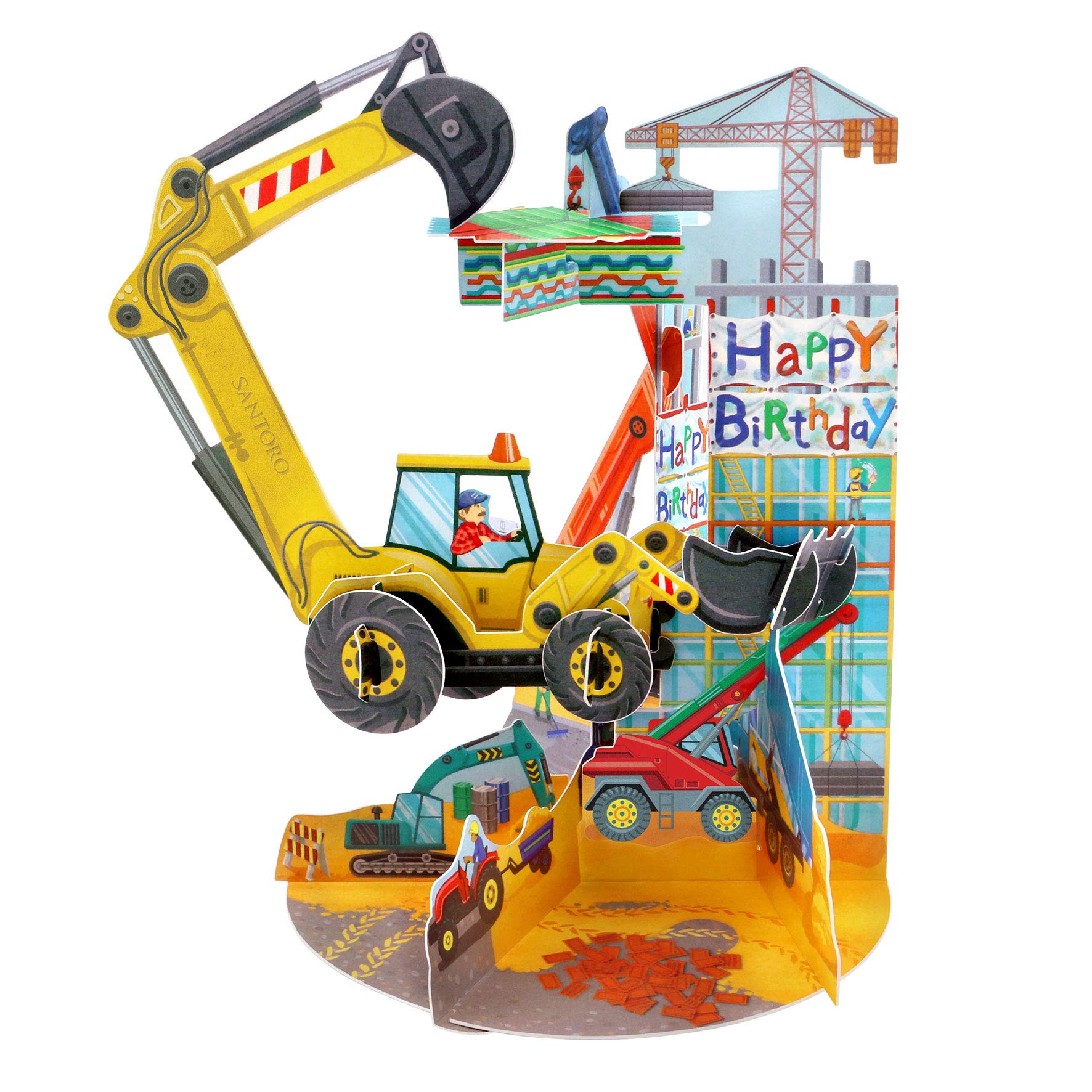 3D Pendulum Birthday Greeting Card with Digger Design | Santoro Animated Pop-Up Card for Kids & Adults | Perfect for Construction Theme Parties & Birthday Gifts
