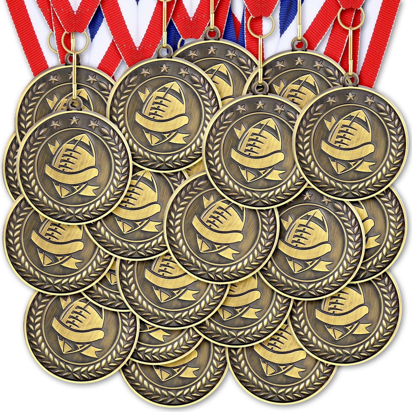 21 Pcs Flag Football Medals 2 Inch Football Award Medals with Neck Ribbons - Cheer Sport Team Trophy for Students, Competition, Party - Perfect for Participation Prizes, Winner Awards & Gift Favors | Great for Youth Sports Events, School Tournaments & Team Celebrations