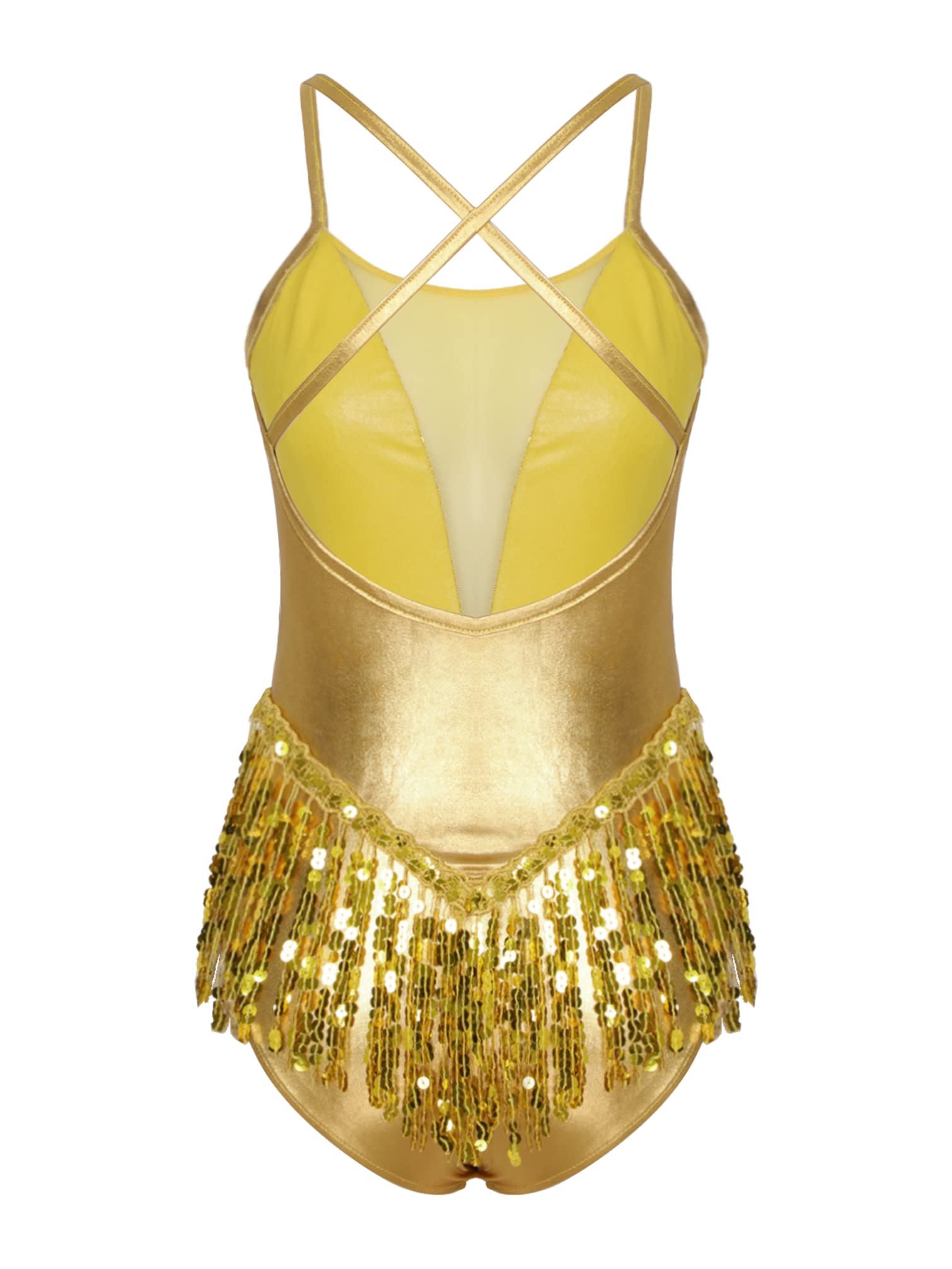 Sparkling Women's Latin Dance Leotard with Sequins & Tassels - Mesh Patchwork Jazz Dance Costume for Salsa, Ballroom & Performance Wear