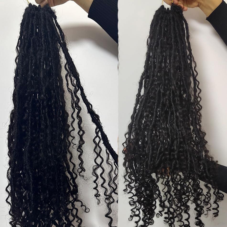 75 Strands Pre-Crochet Dreadlocks Braids with Human Hair & Curly Ends - 22 Inch Black Women Hair Extensions for Protective Styles & Natural Looks